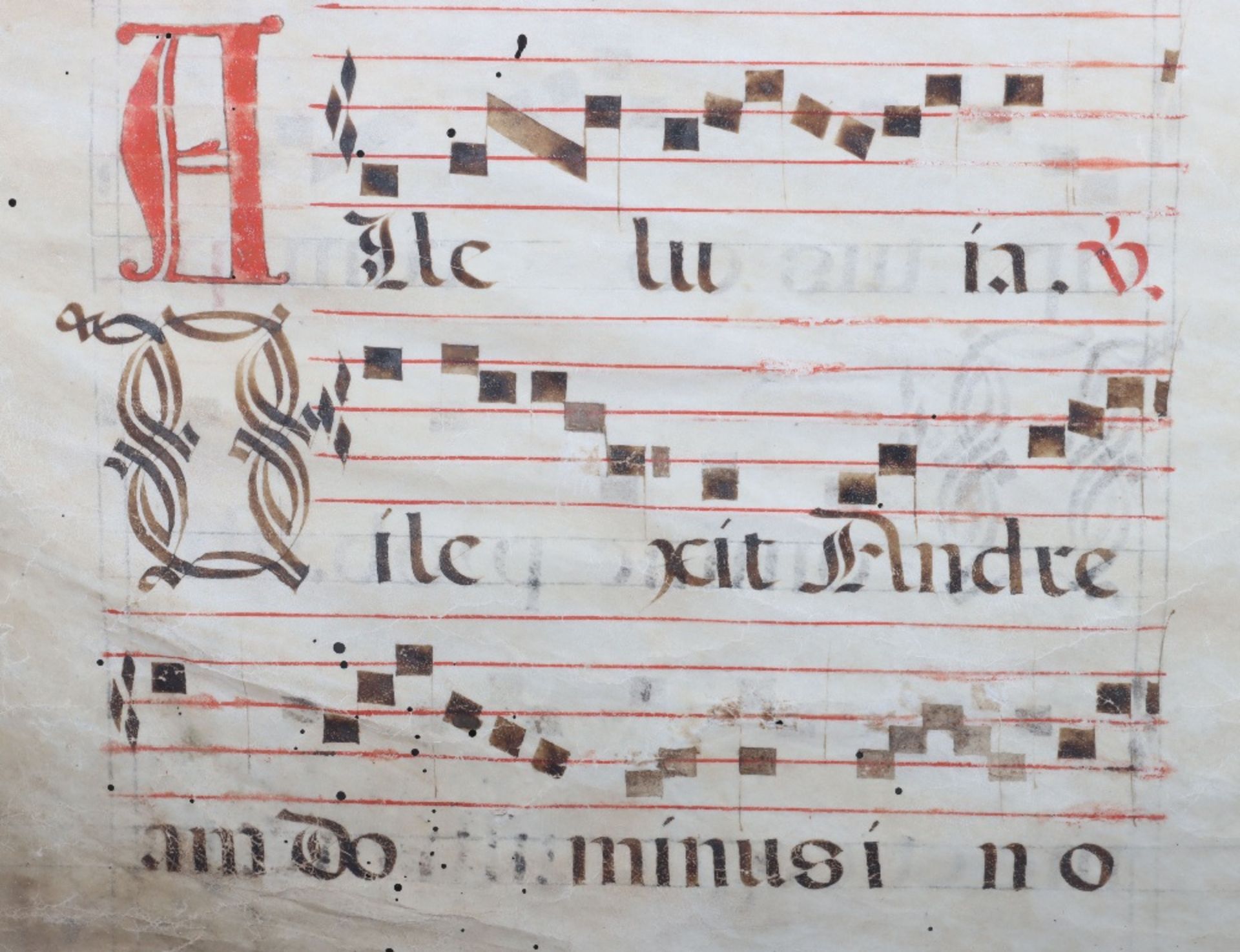 An 18th century velum page of antiphonal choral script - Image 4 of 4