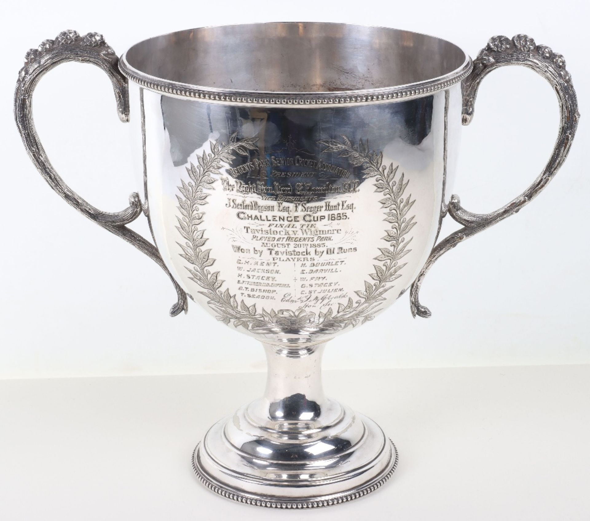 An interesting and substantial 19th century silver plated cricket trophy for the Challenge Cup 1885 - Image 7 of 11