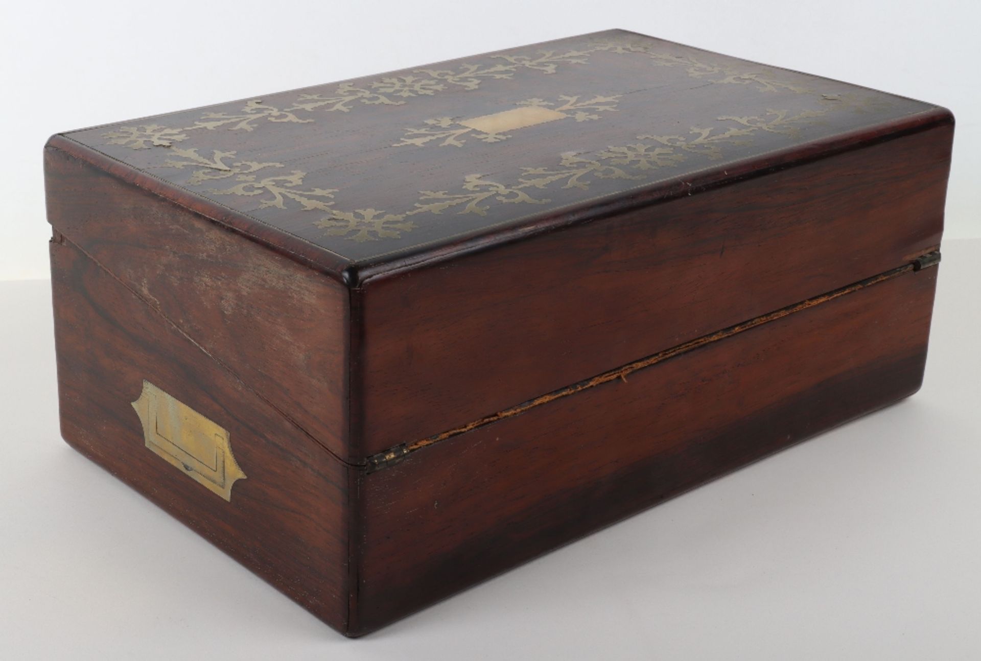 A late 18th century rosewood and brass inlay writing slop, in the manner of George Bullock - Image 7 of 7