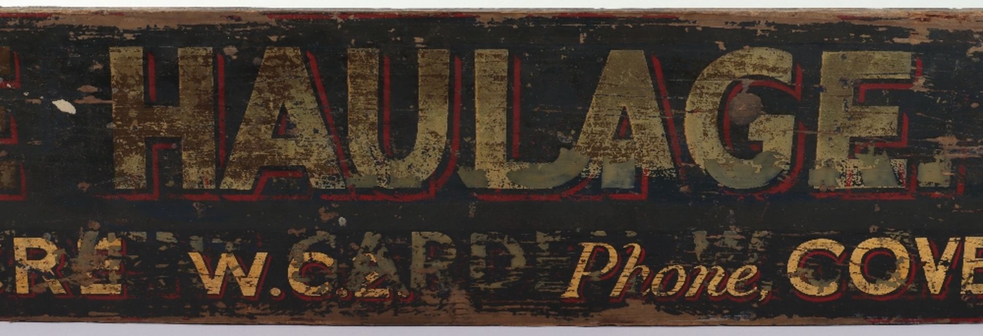 A vintage painted wood sign ‘Temple Haulage (Covent Garden Ltd) 35 Long Acre W.C.2, Phone, Covent Ga - Bild 3 aus 5