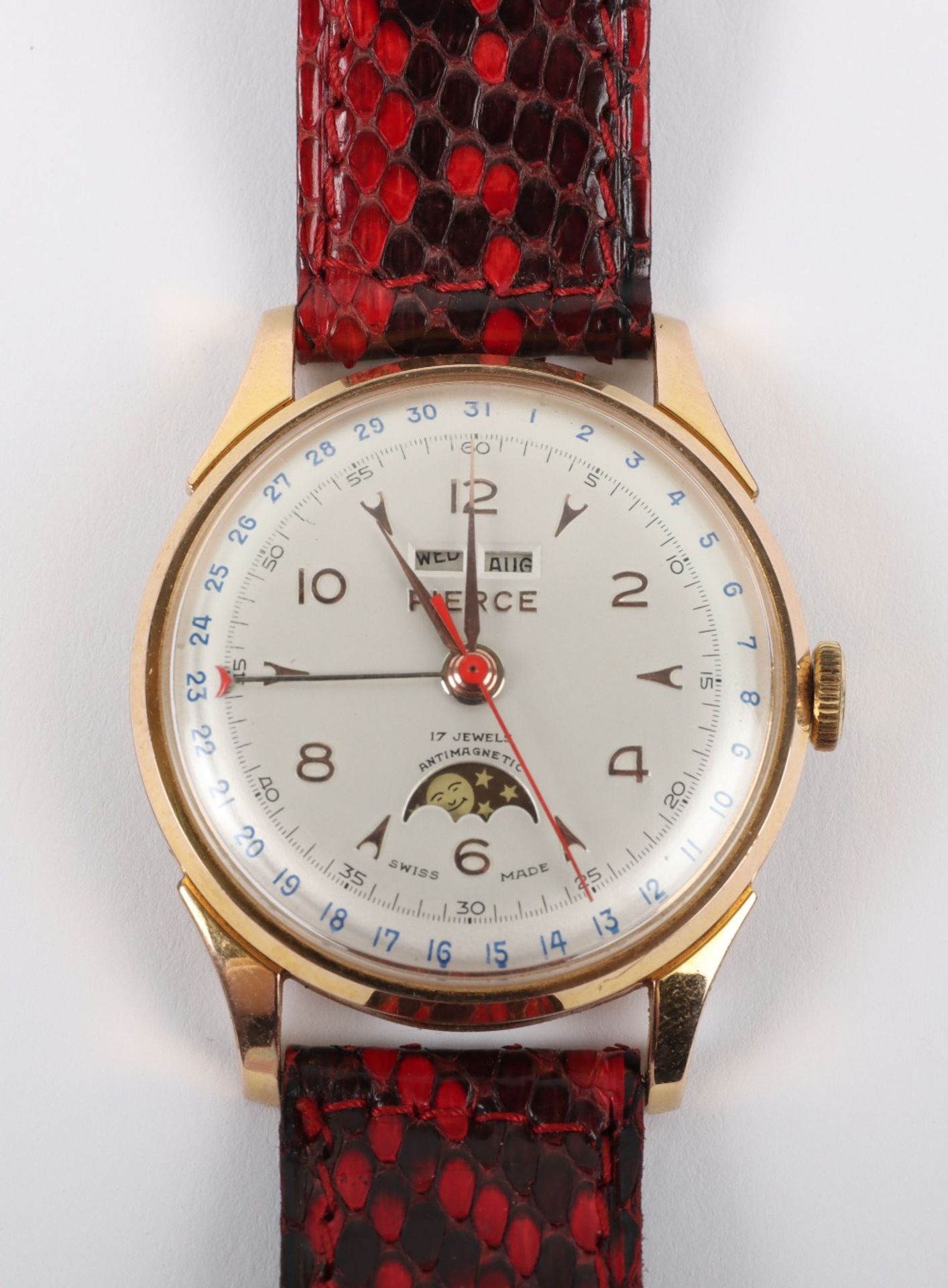 A vintage Pierce triple calendar moon phase gentleman’s wristwatch