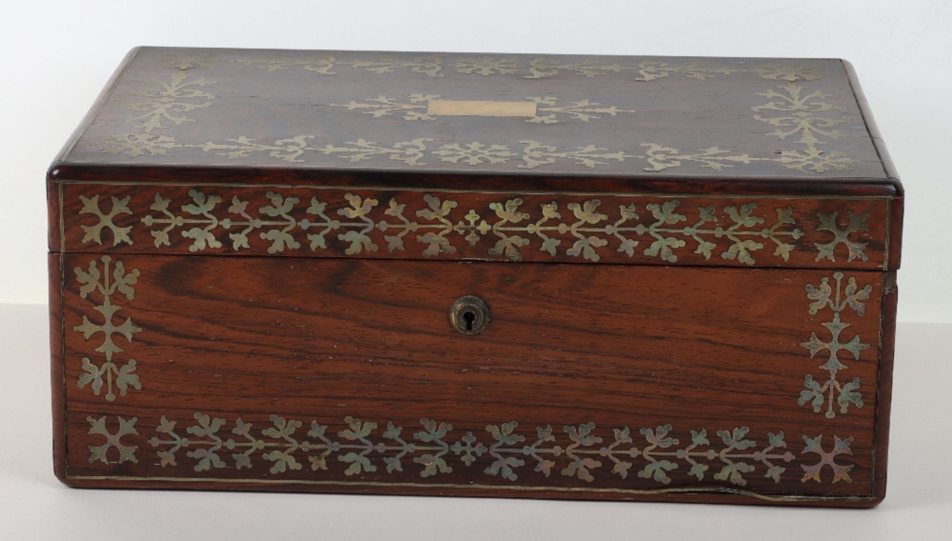 A late 18th century rosewood and brass inlay writing slop, in the manner of George Bullock