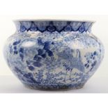 A Chinese blue & white fish bowl / jardiniere, unmarked