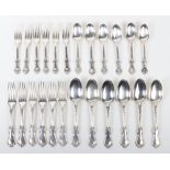 A Victorian Albert (fiddle, thread and shell) pattern part canteen of silver, Elizabeth Eaton, 1845