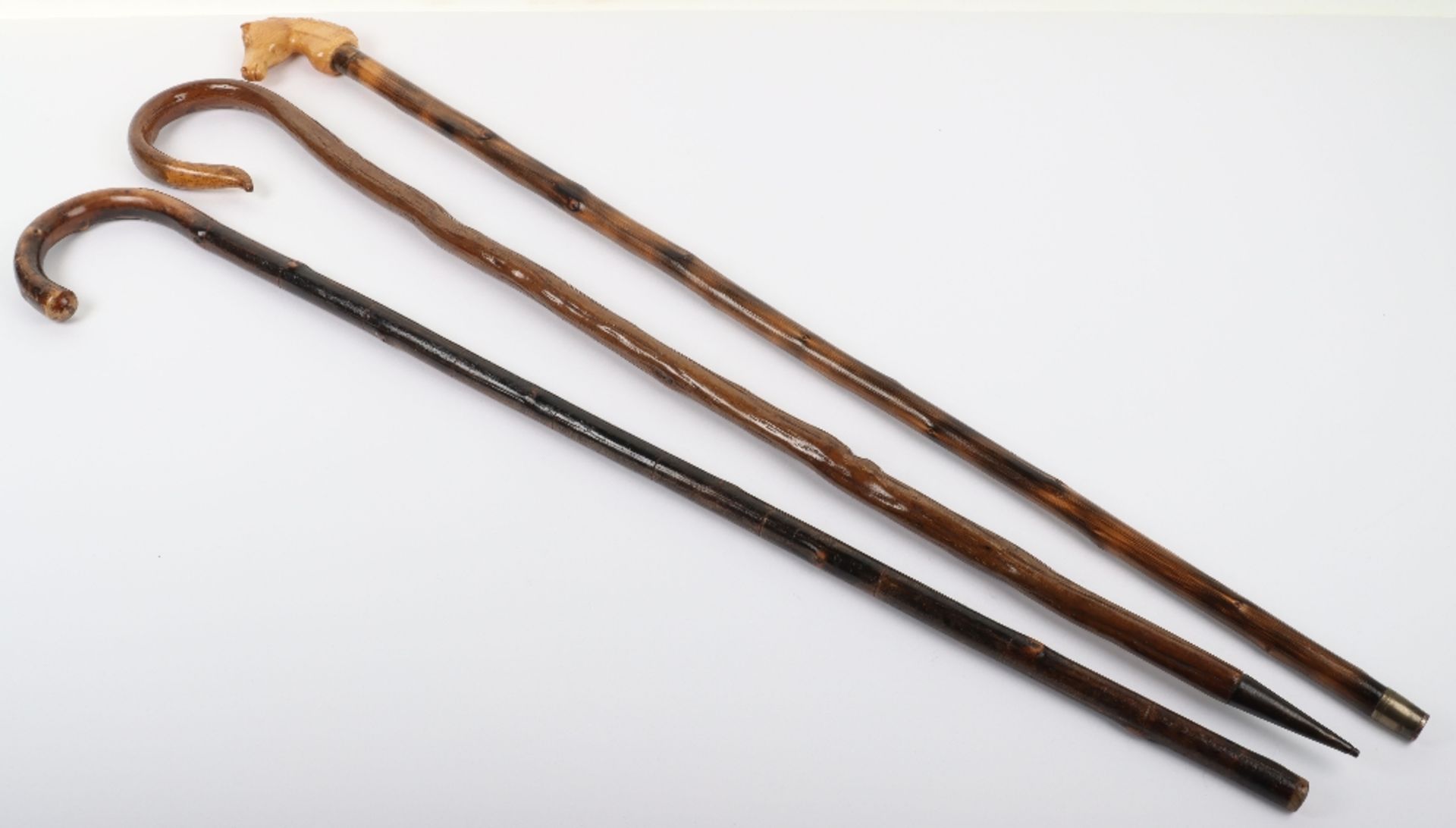 Three walking sticks, one with carved wood horse head - Bild 2 aus 8