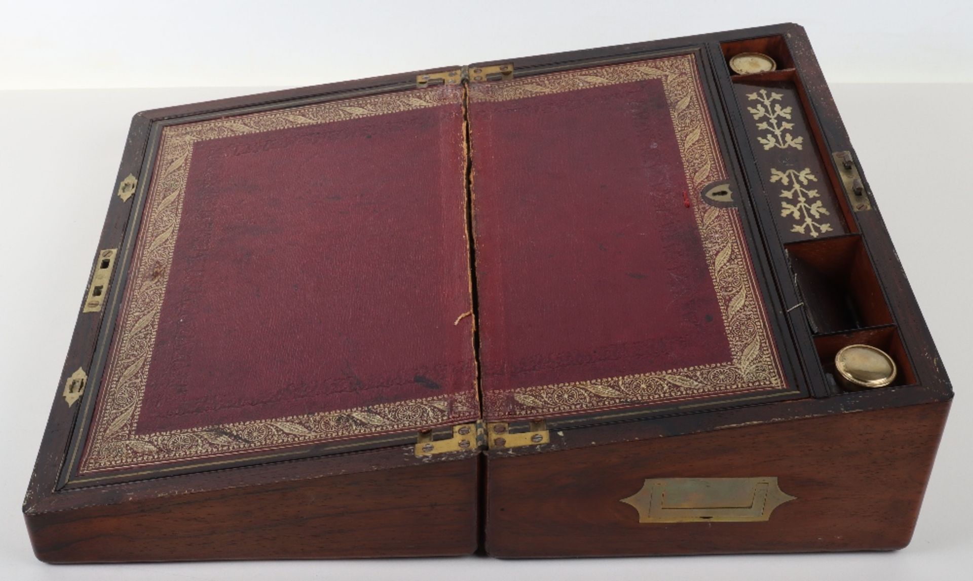 A late 18th century rosewood and brass inlay writing slop, in the manner of George Bullock - Image 4 of 7