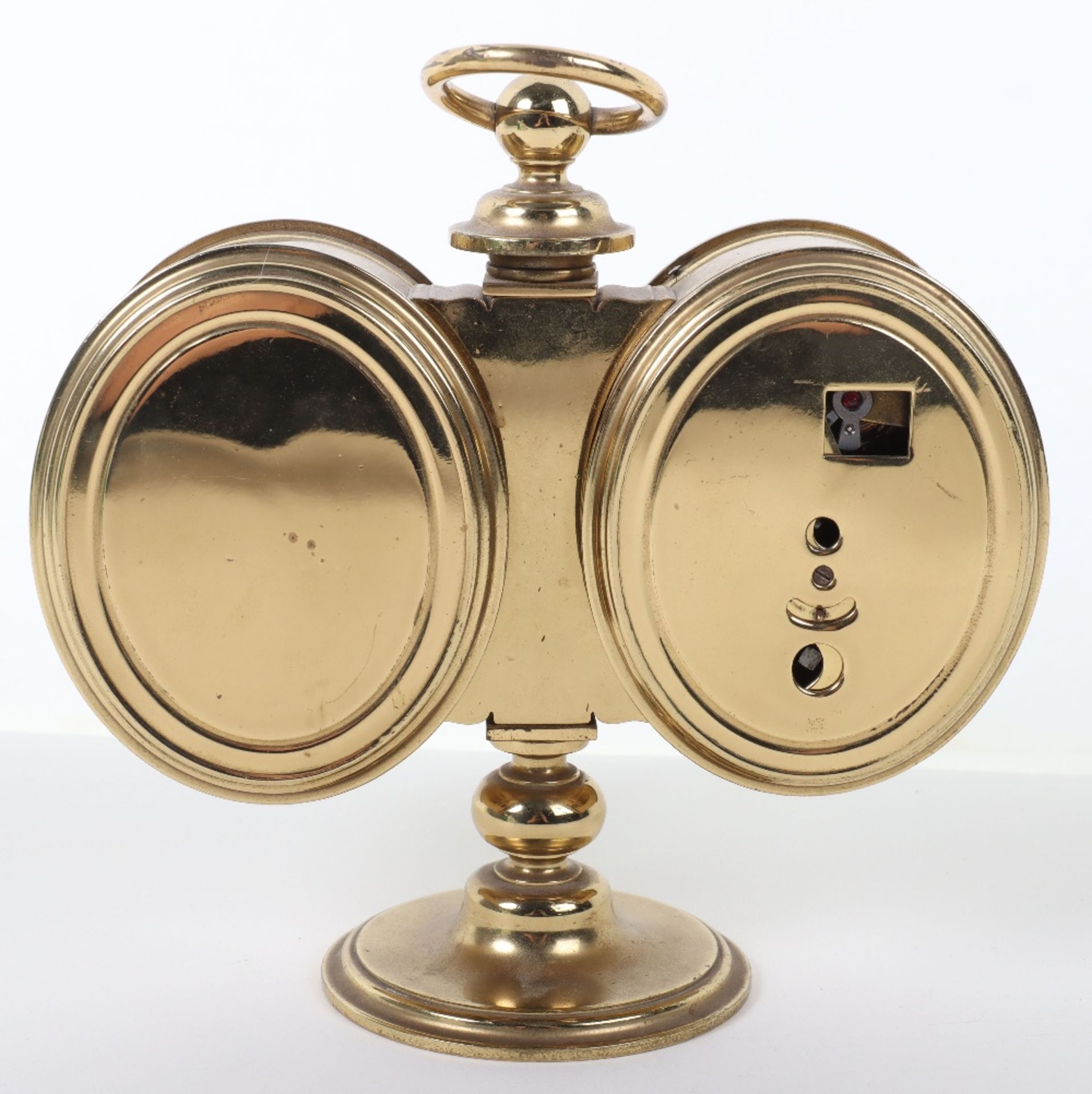 A late 19th century brass desk combination barometer and clock - Image 4 of 7