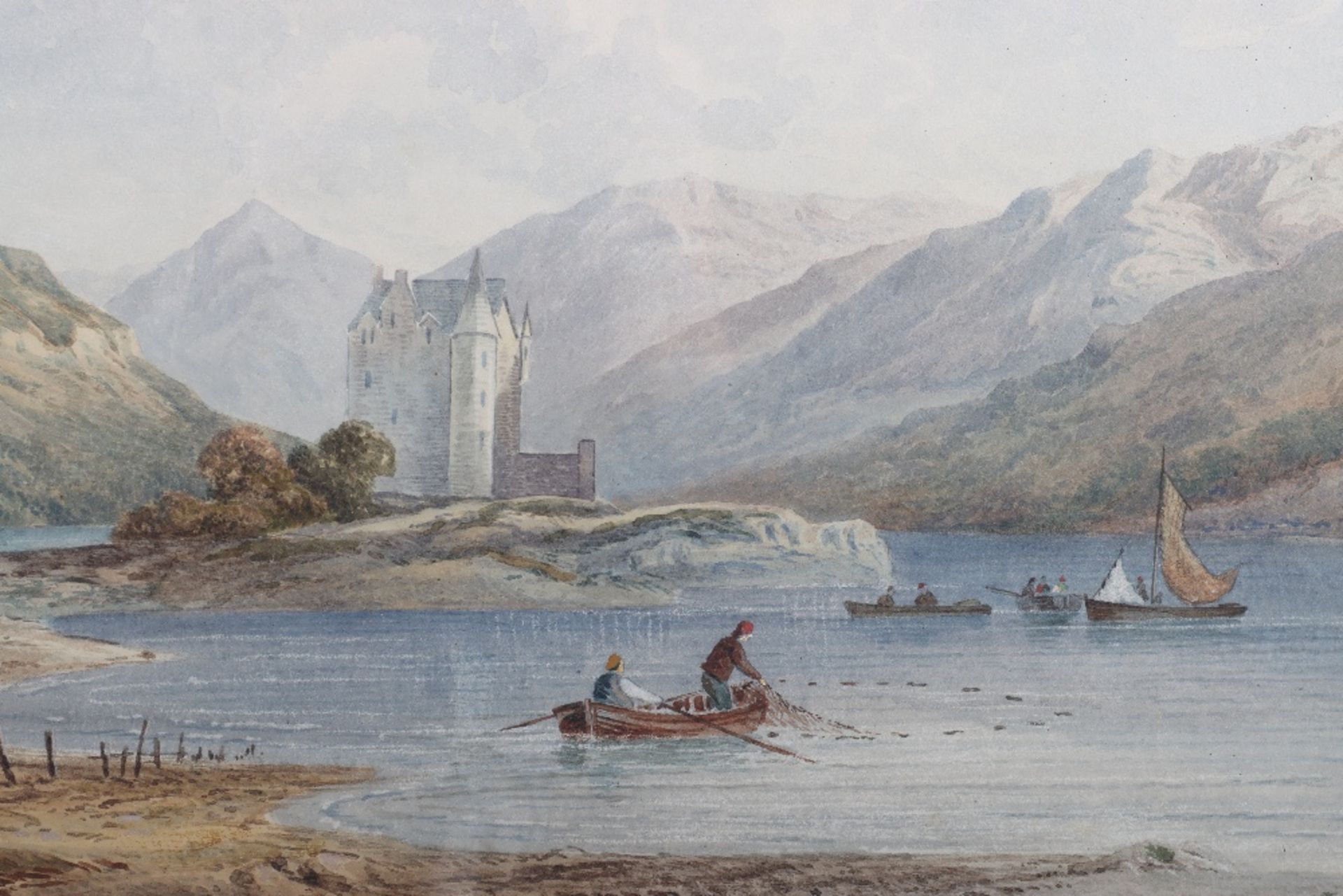 Two F Beattie watercolours, fishermen in a lock with castle in background, the other fisherman in ri - Image 7 of 7