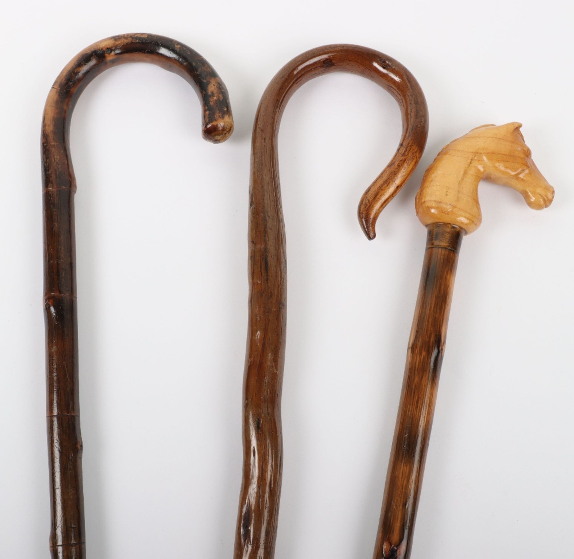 Three walking sticks, one with carved wood horse head - Bild 4 aus 8