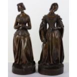 After Leo Laporte-Blairsy ( French 1865-1923), two bronze figures of ladies in 17th century dress