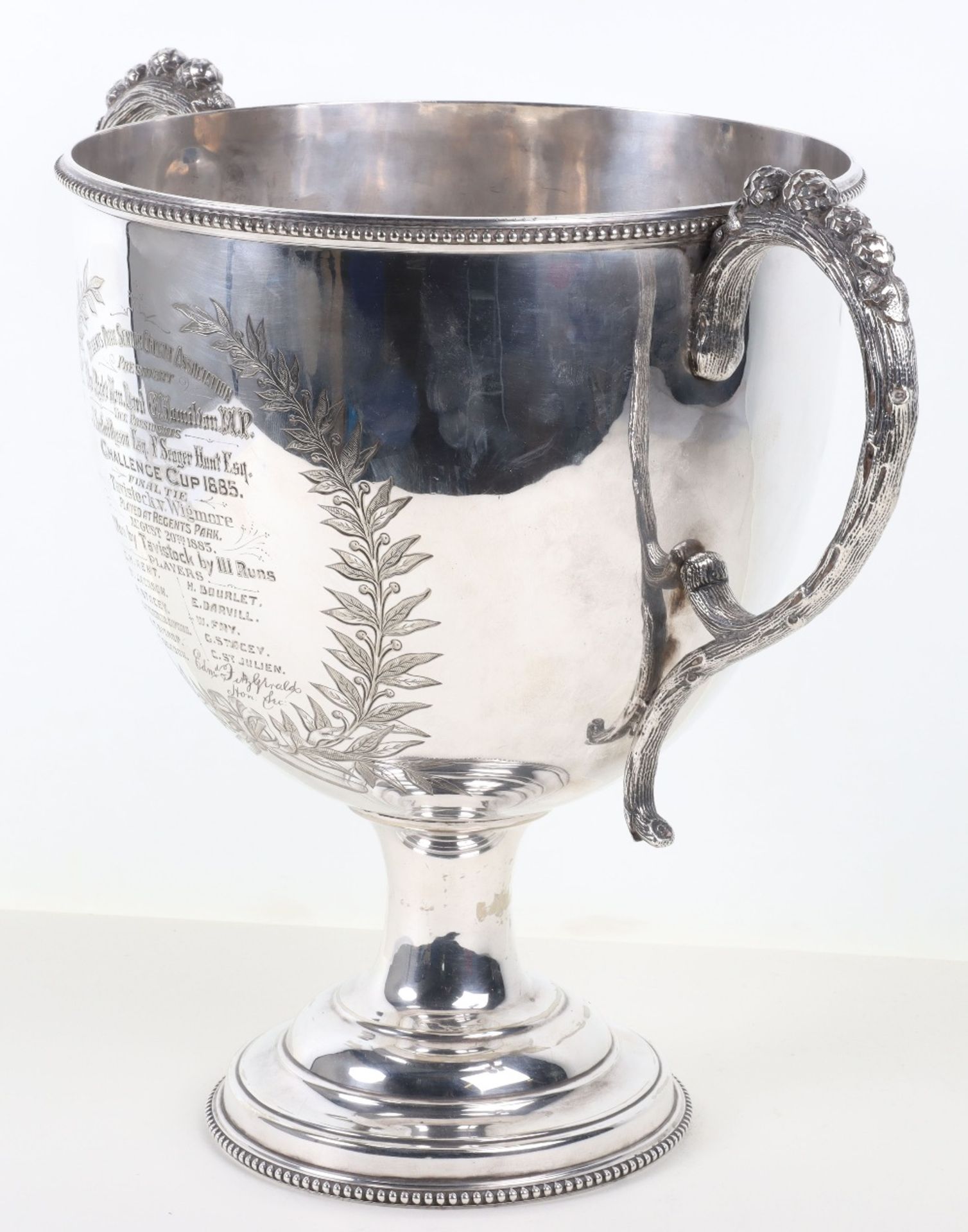 An interesting and substantial 19th century silver plated cricket trophy for the Challenge Cup 1885 - Image 10 of 11