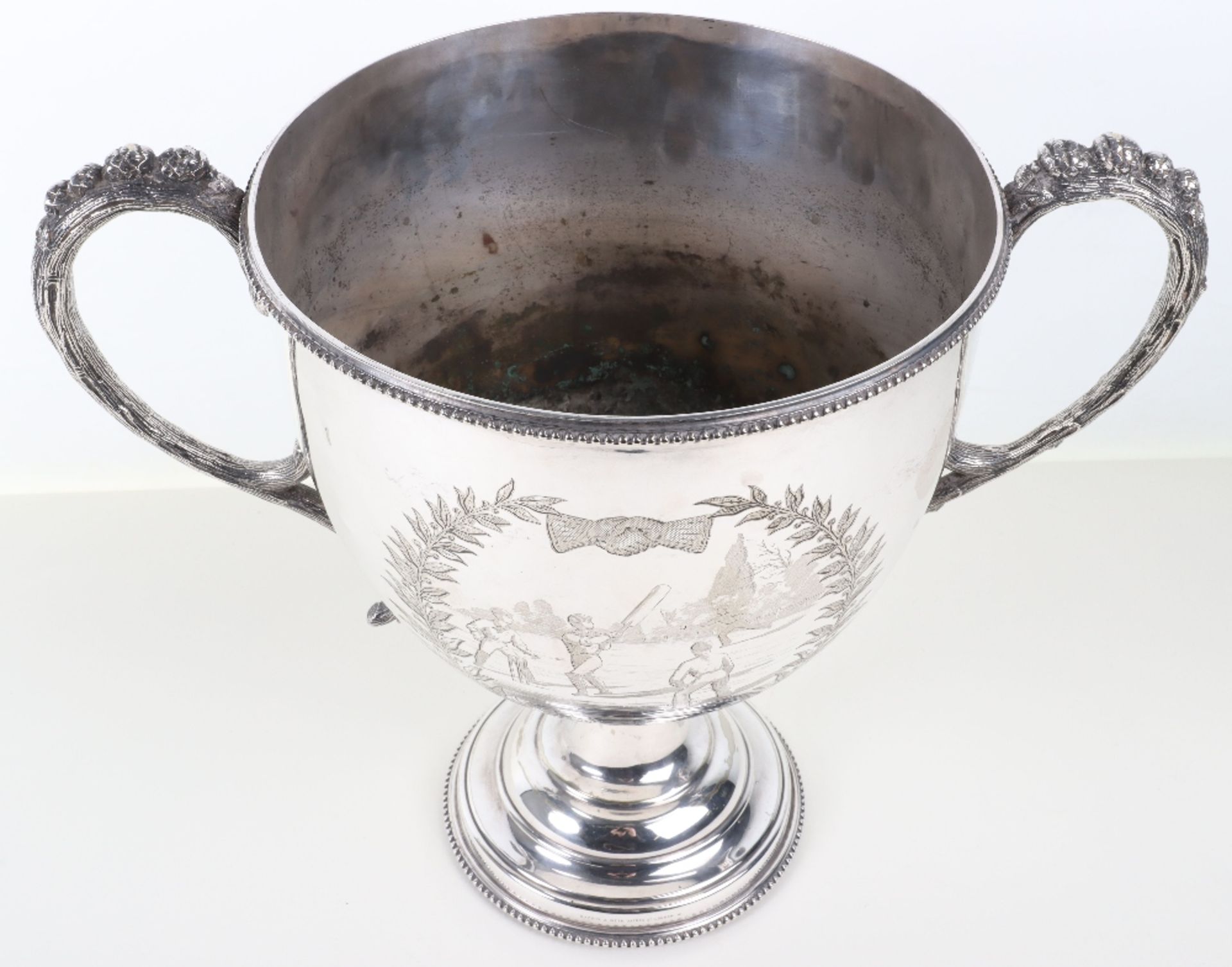 An interesting and substantial 19th century silver plated cricket trophy for the Challenge Cup 1885 - Image 2 of 11