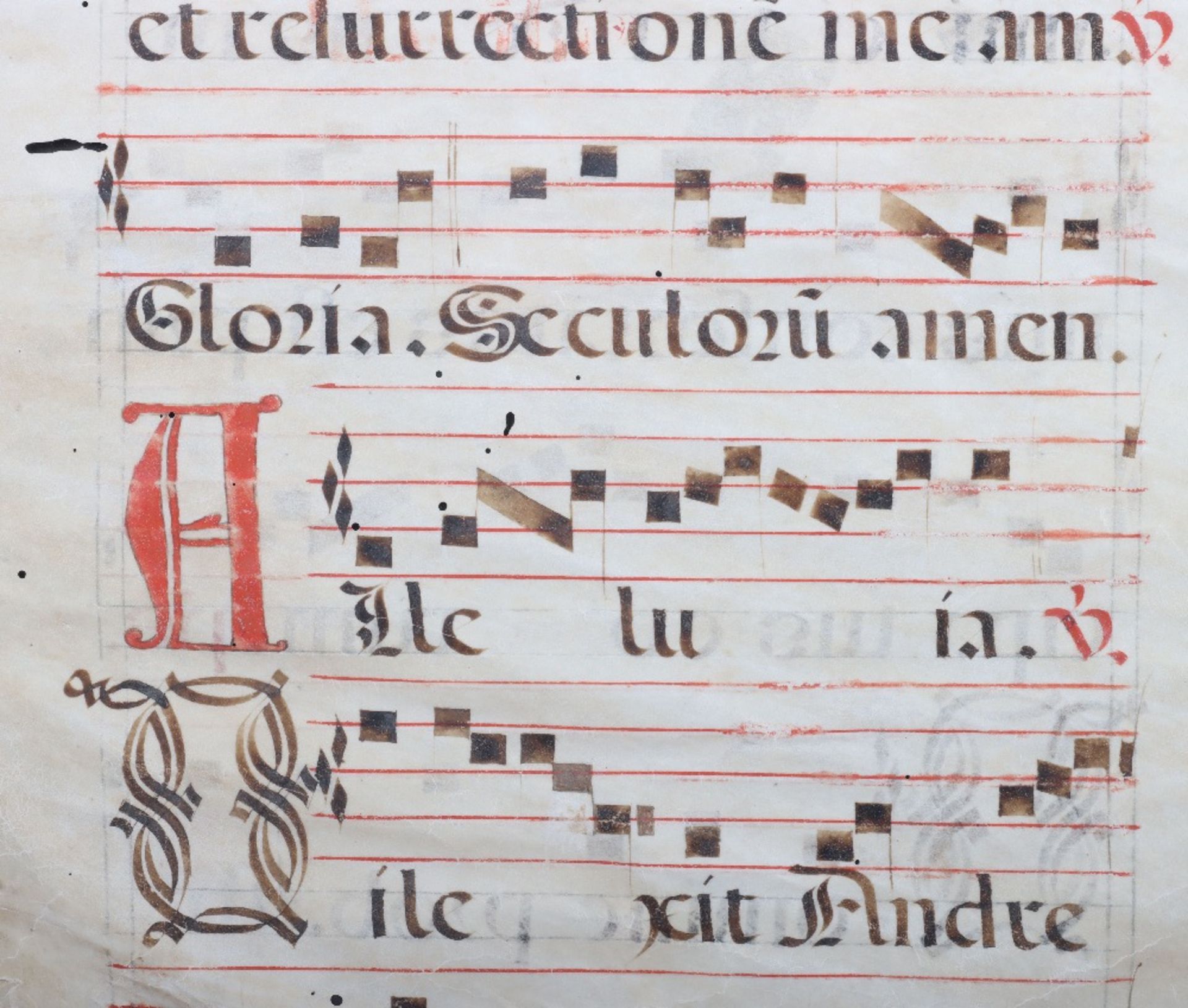 An 18th century velum page of antiphonal choral script - Image 3 of 4