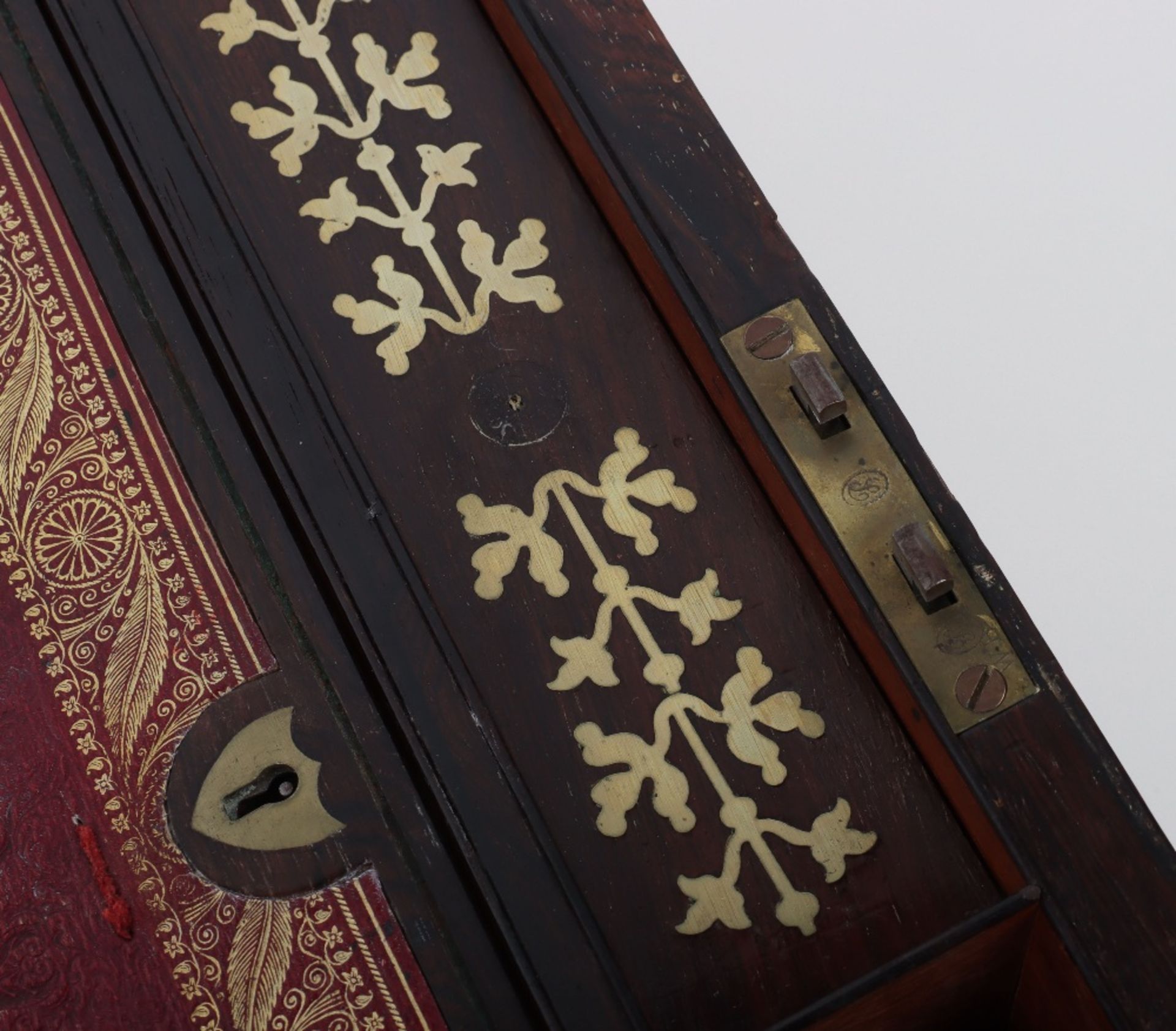 A late 18th century rosewood and brass inlay writing slop, in the manner of George Bullock - Image 5 of 7
