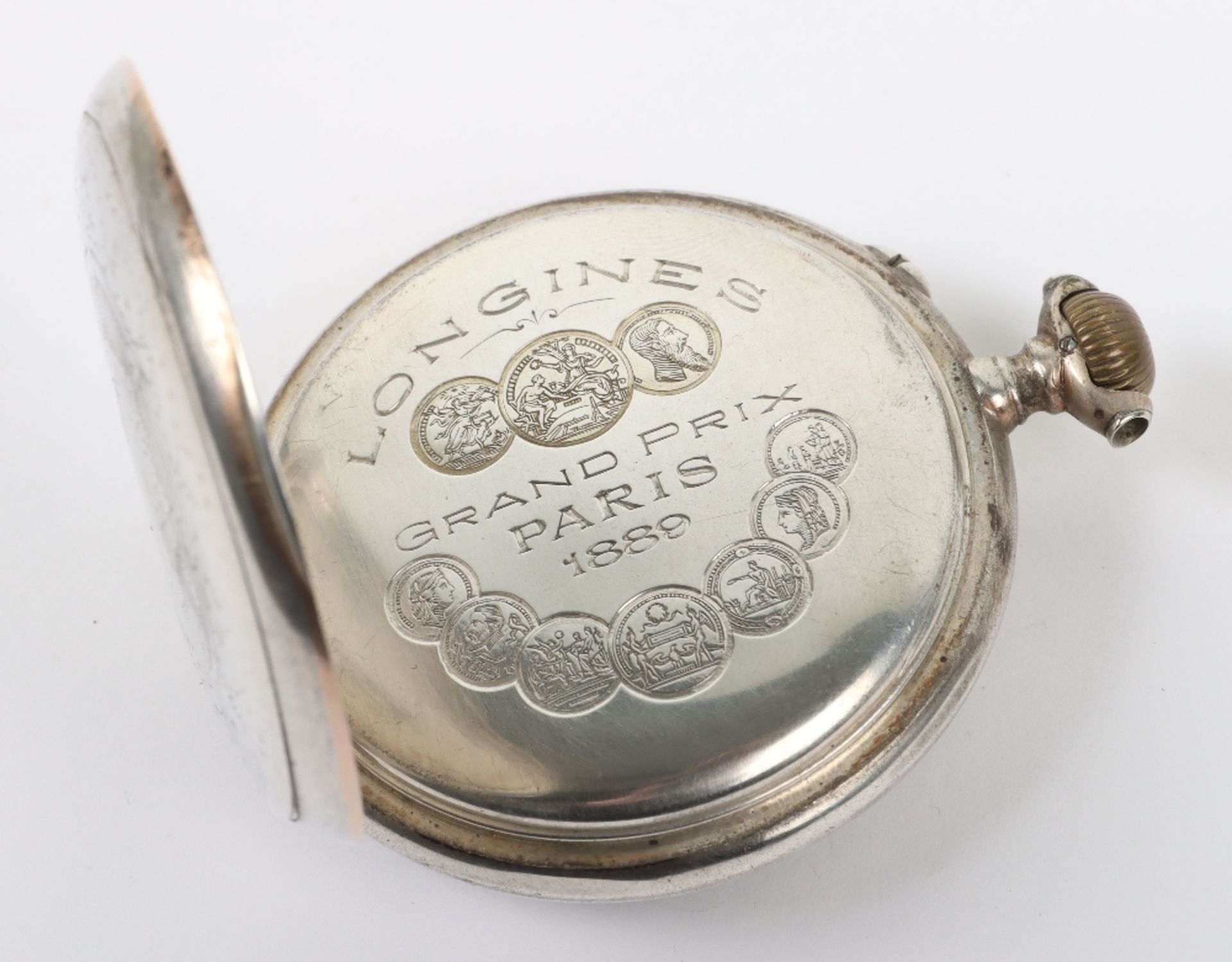 A Longines Grand Prix Paris 1889 silver pocket watch - Bild 3 aus 6