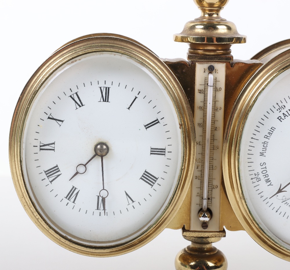 A late 19th century brass desk combination barometer and clock - Bild 6 aus 7