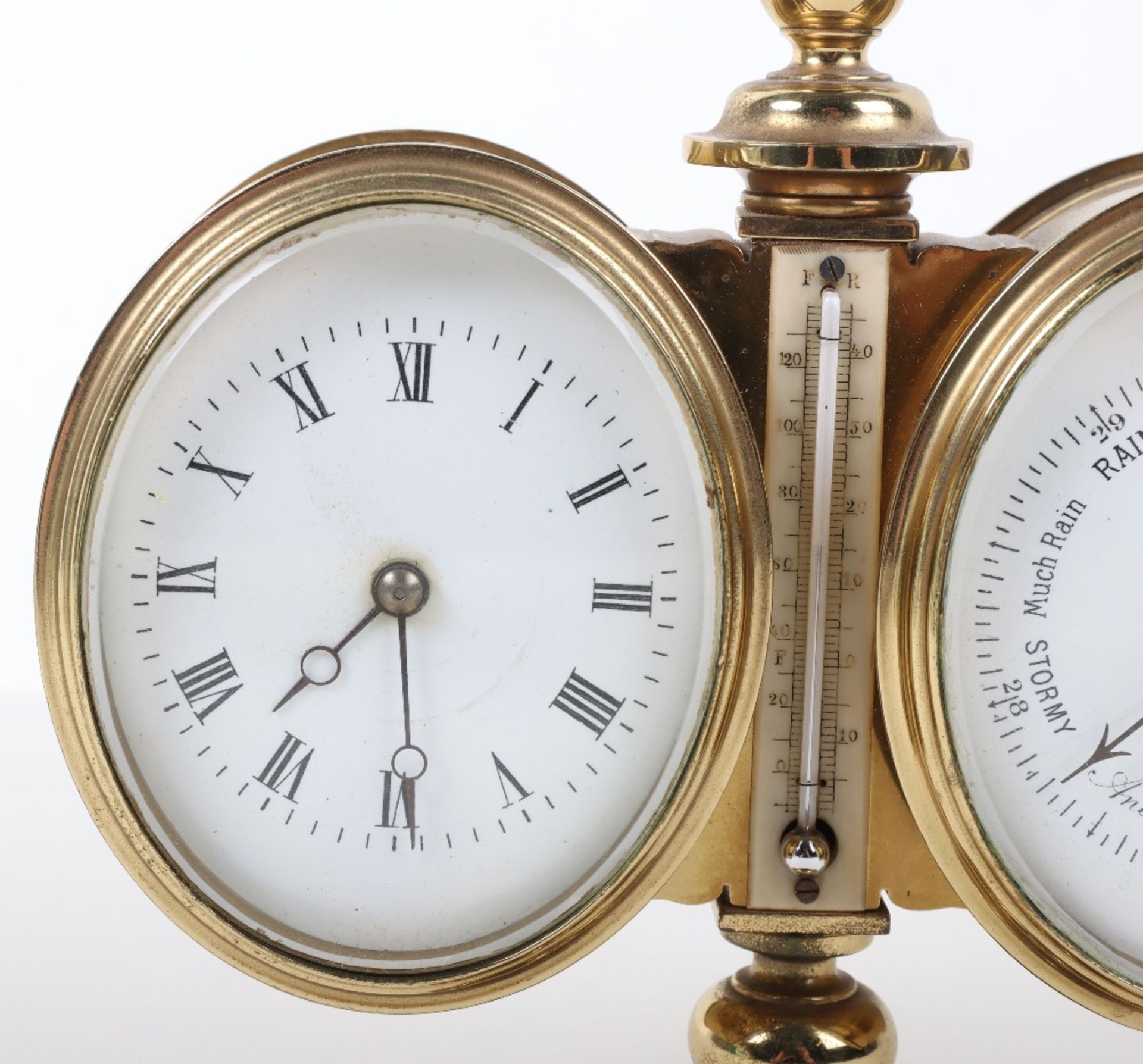 A late 19th century brass desk combination barometer and clock - Image 6 of 7