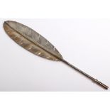 An Edward VII silver prize feather pen quill, Carrington & Co, London 1908