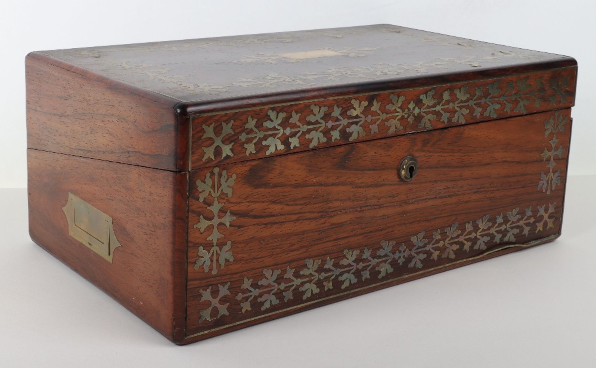 A late 18th century rosewood and brass inlay writing slop, in the manner of George Bullock - Image 3 of 7