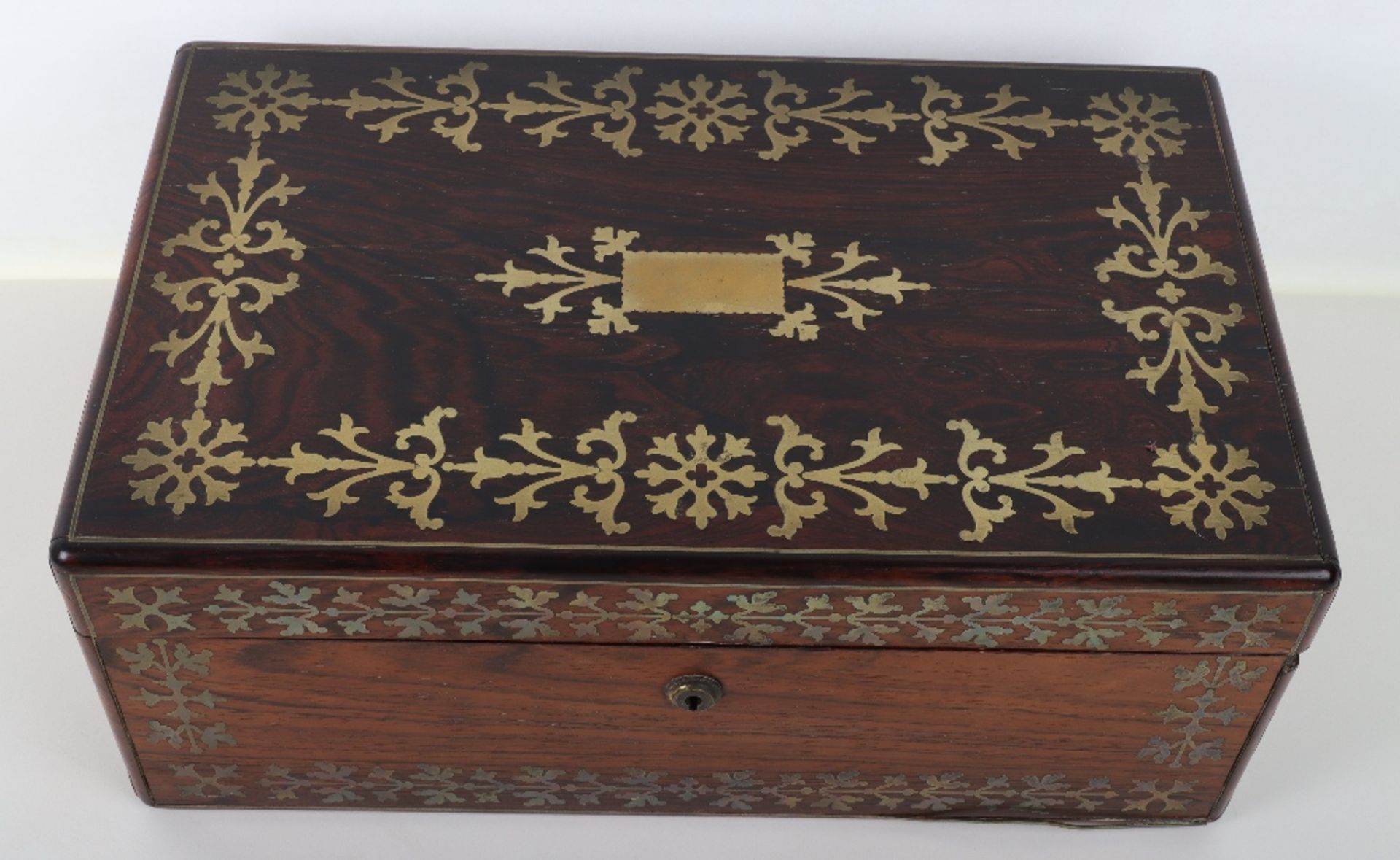 A late 18th century rosewood and brass inlay writing slop, in the manner of George Bullock - Image 2 of 7