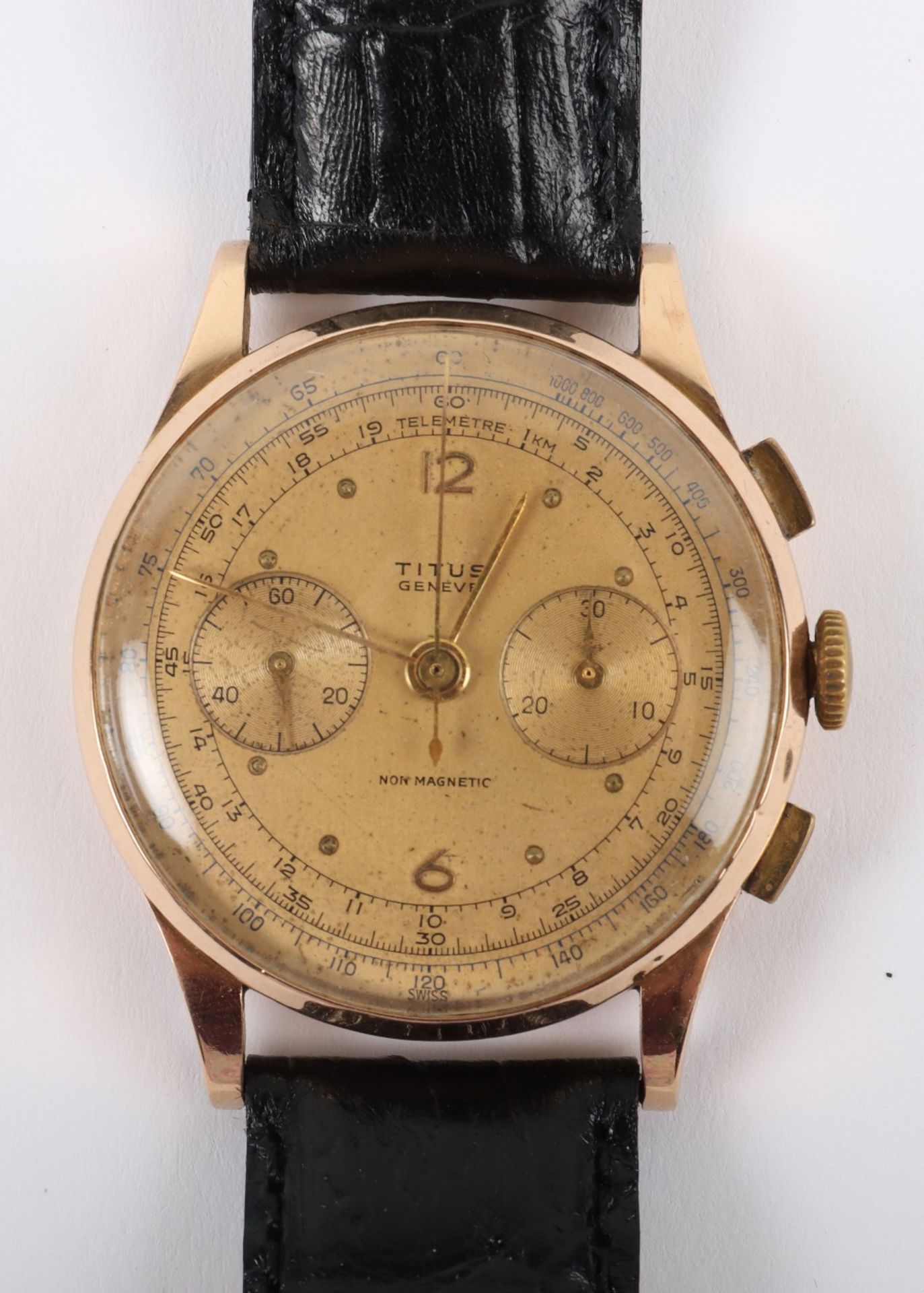 A vintage 18ct gold Titus Geneve chronograph gentleman’s wristwatch, circa 1950