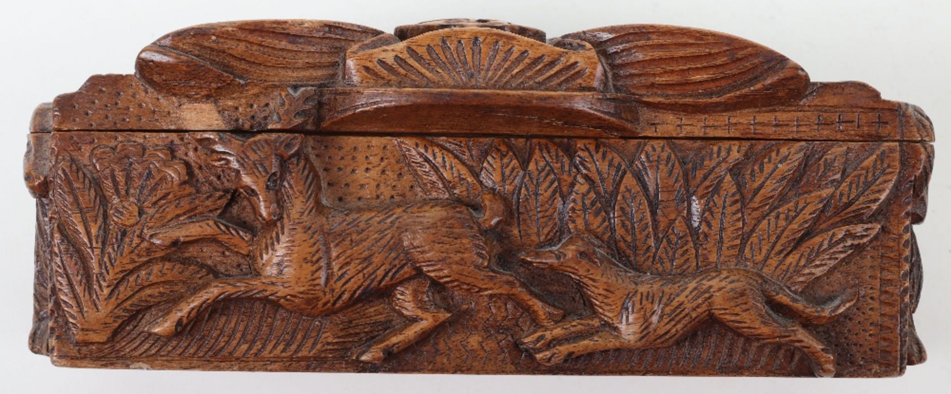 A 19th century Scottish carved wood box with Campbell clan crest and motto to lid - Image 3 of 8