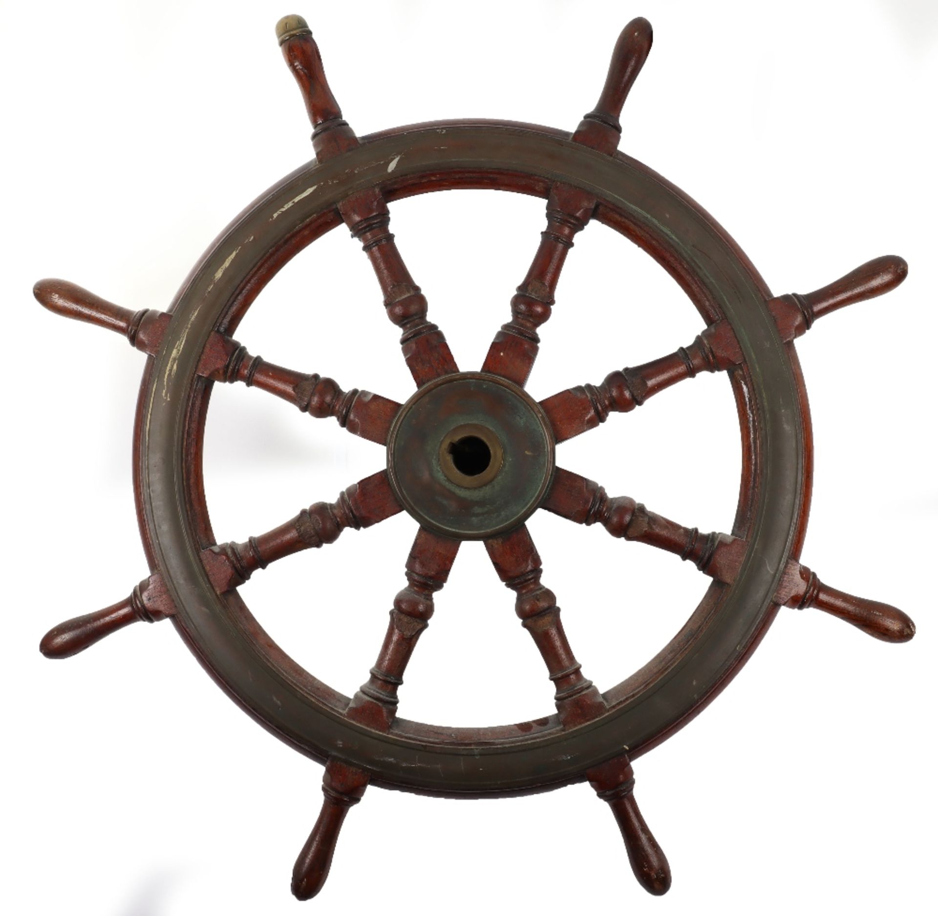 An early 20th century oak and brass ships wheel - Image 7 of 7