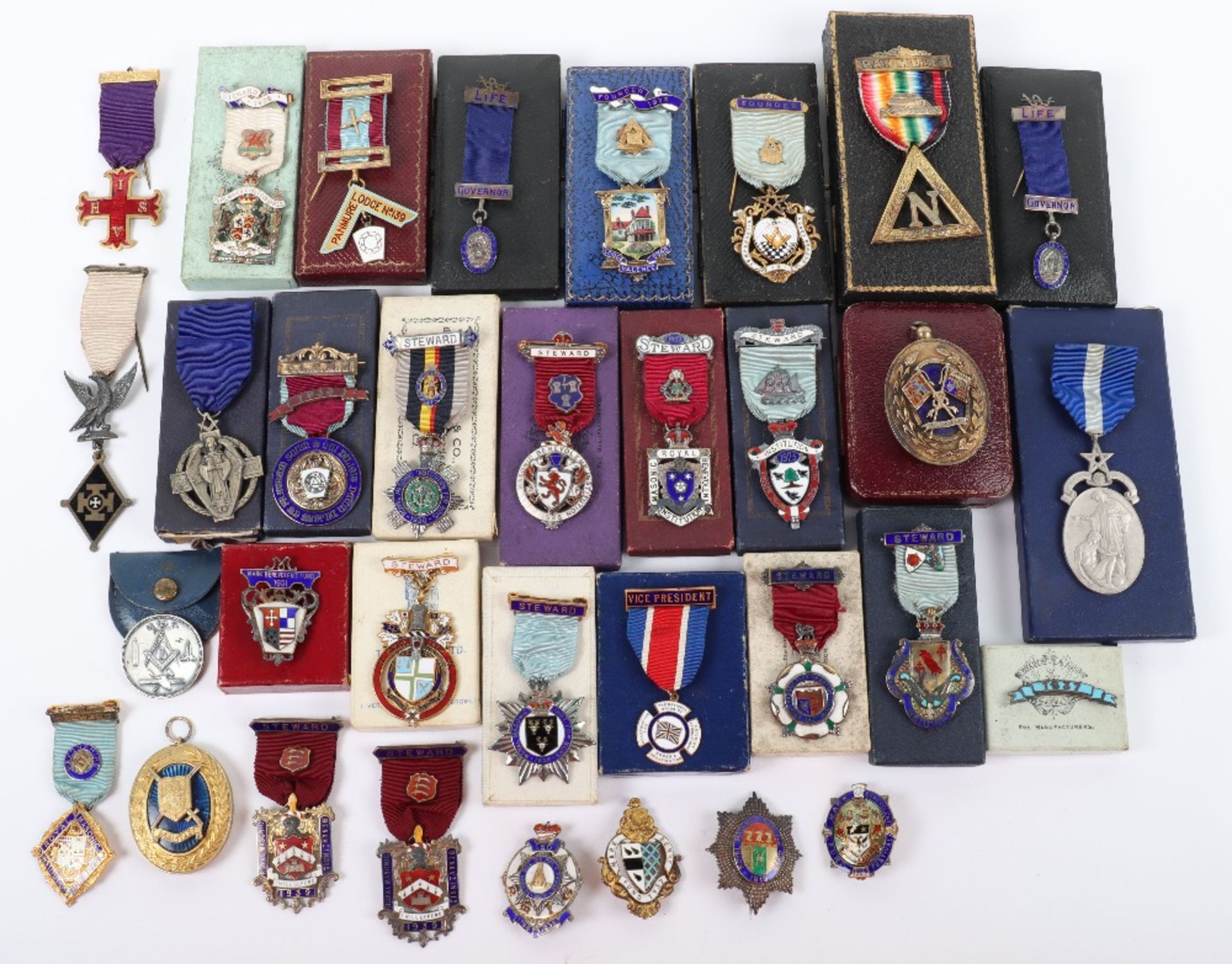 A large quantity of silver and silver and enamel Masonic medals