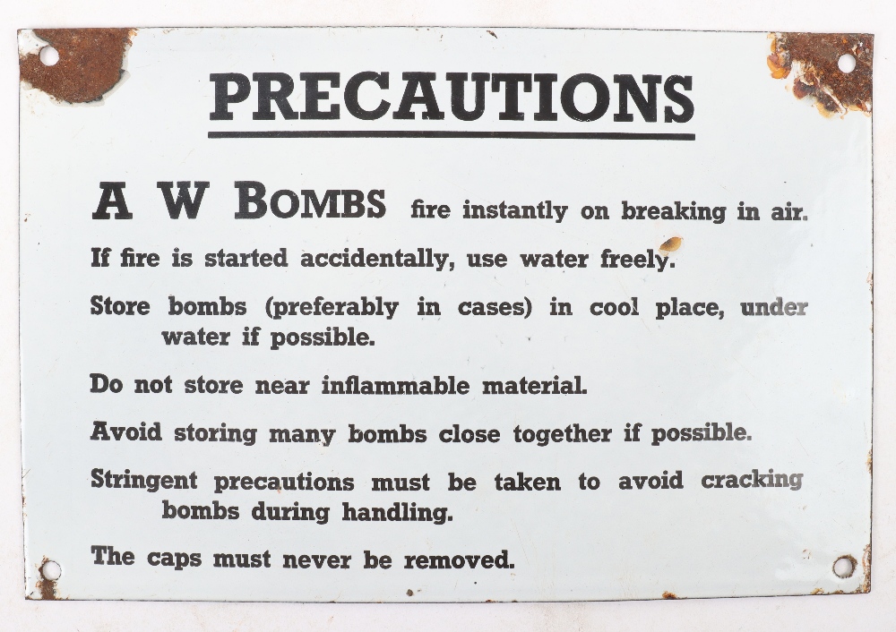 WW2 Precautions A W BOMBS enamel sign