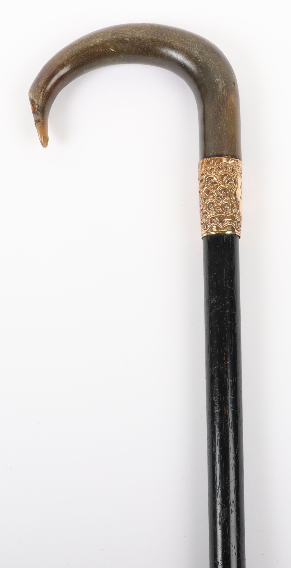 An early 20th century 18ct gold plated collared walking stick - Image 3 of 9