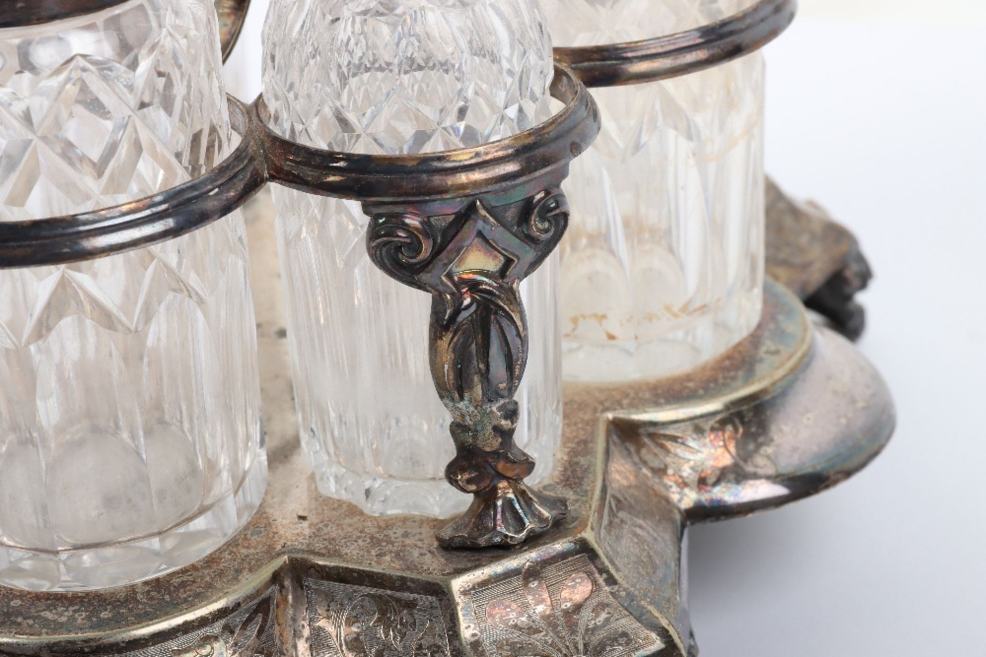 A Victorian silver and silver plated glass cruet set - Image 6 of 23
