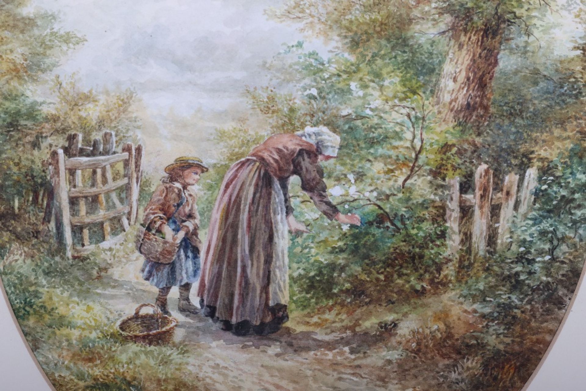 Edward A Swan, watercolour of mother and daughter picking flowers - Image 4 of 4