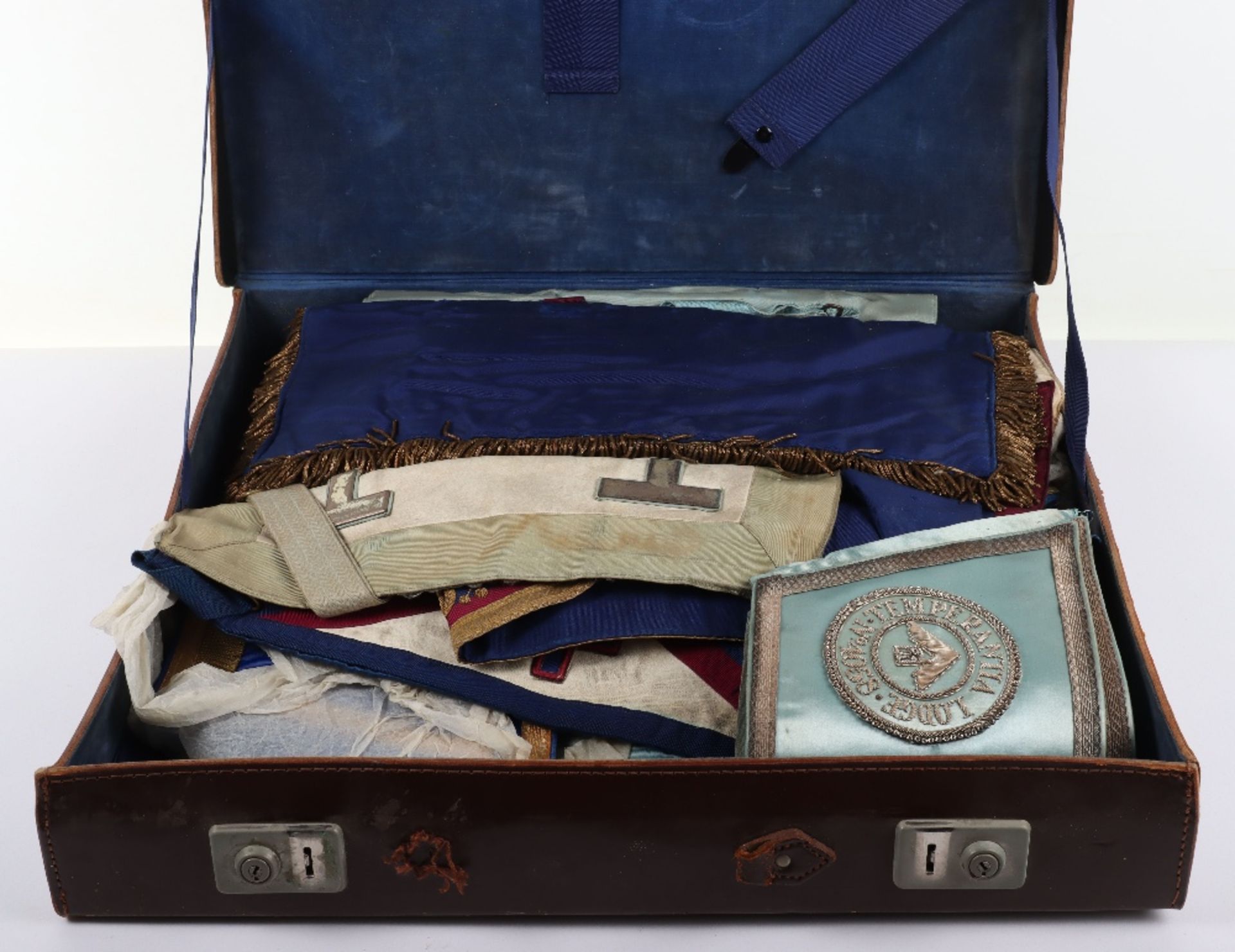 A leather suitcase of Masonic regalia