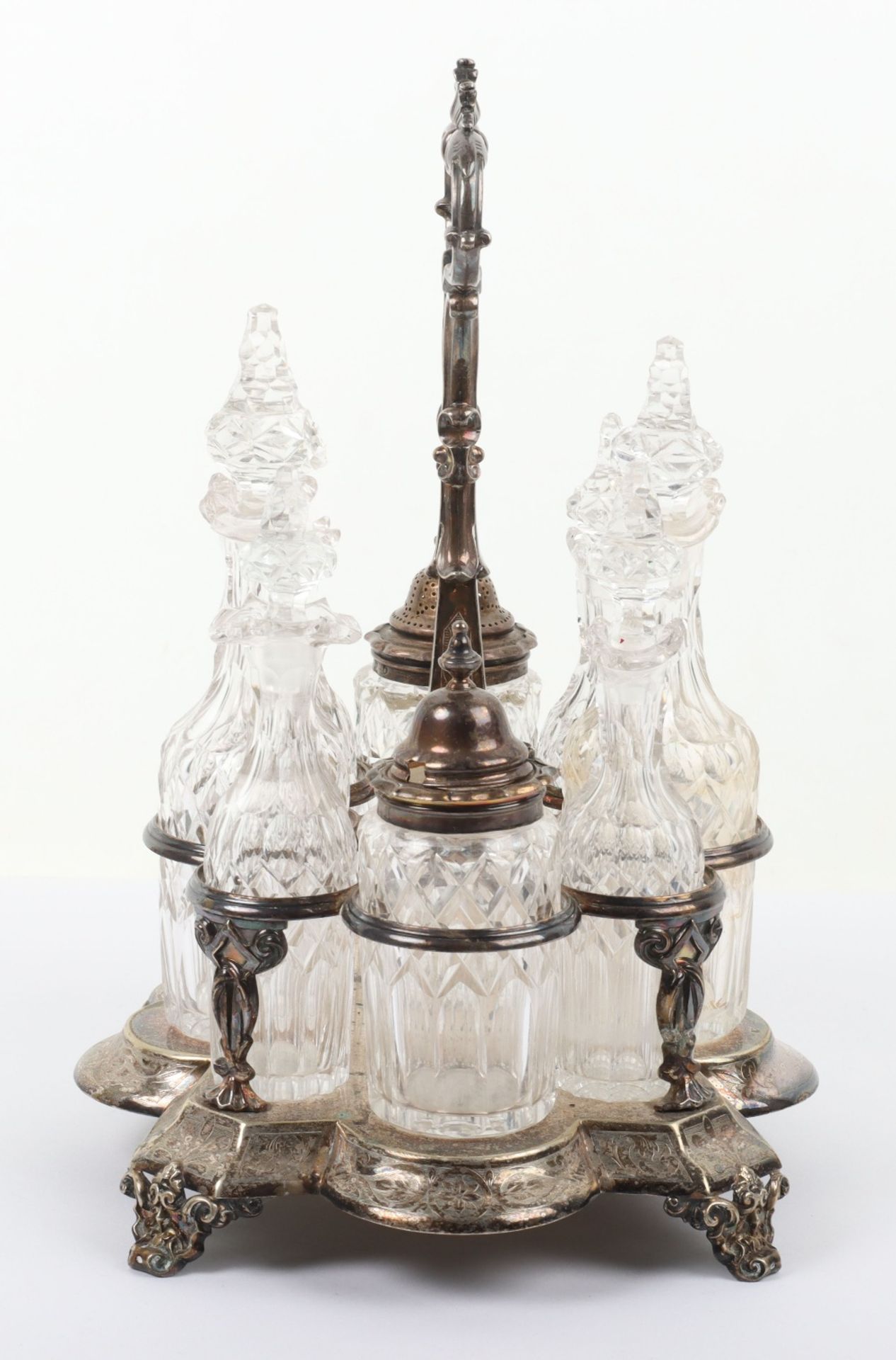 A Victorian silver and silver plated glass cruet set - Image 4 of 23