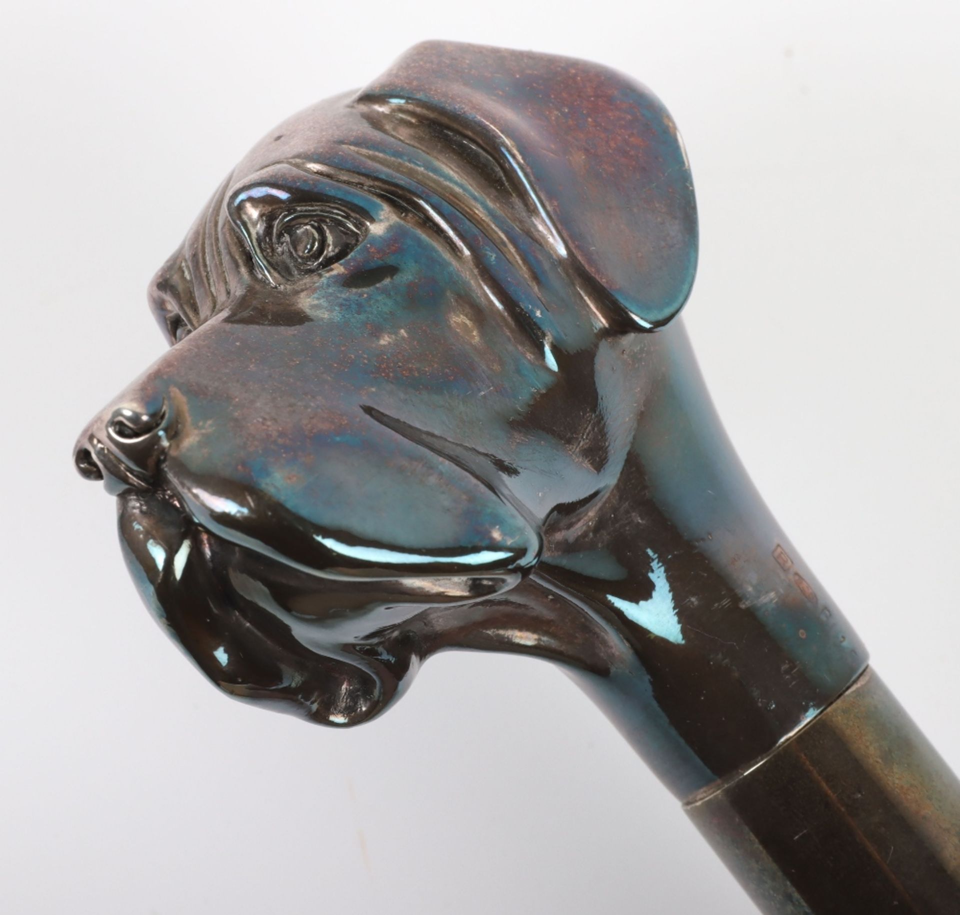 A silver dogs head walking cane - Bild 7 aus 10