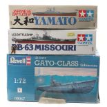 Three Tamiya/Revell mixed scale Naval model kits