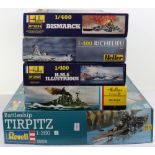 Five Revell/Heller 1:400 scale Naval model kits