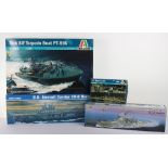 Italeri 1:35 scale Torpedo boat and two Trumpeter model kit Battleships