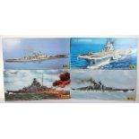 Four Heller 1:400 scale model Battleship kits