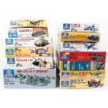 Thirteen Italeri 1:72, 1:48 and 1:35 scale Aircraft and Military vehicle model kits