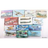 Twenty-nine 1:72 scale Japanese and W.W.II P.40 fighter model kits