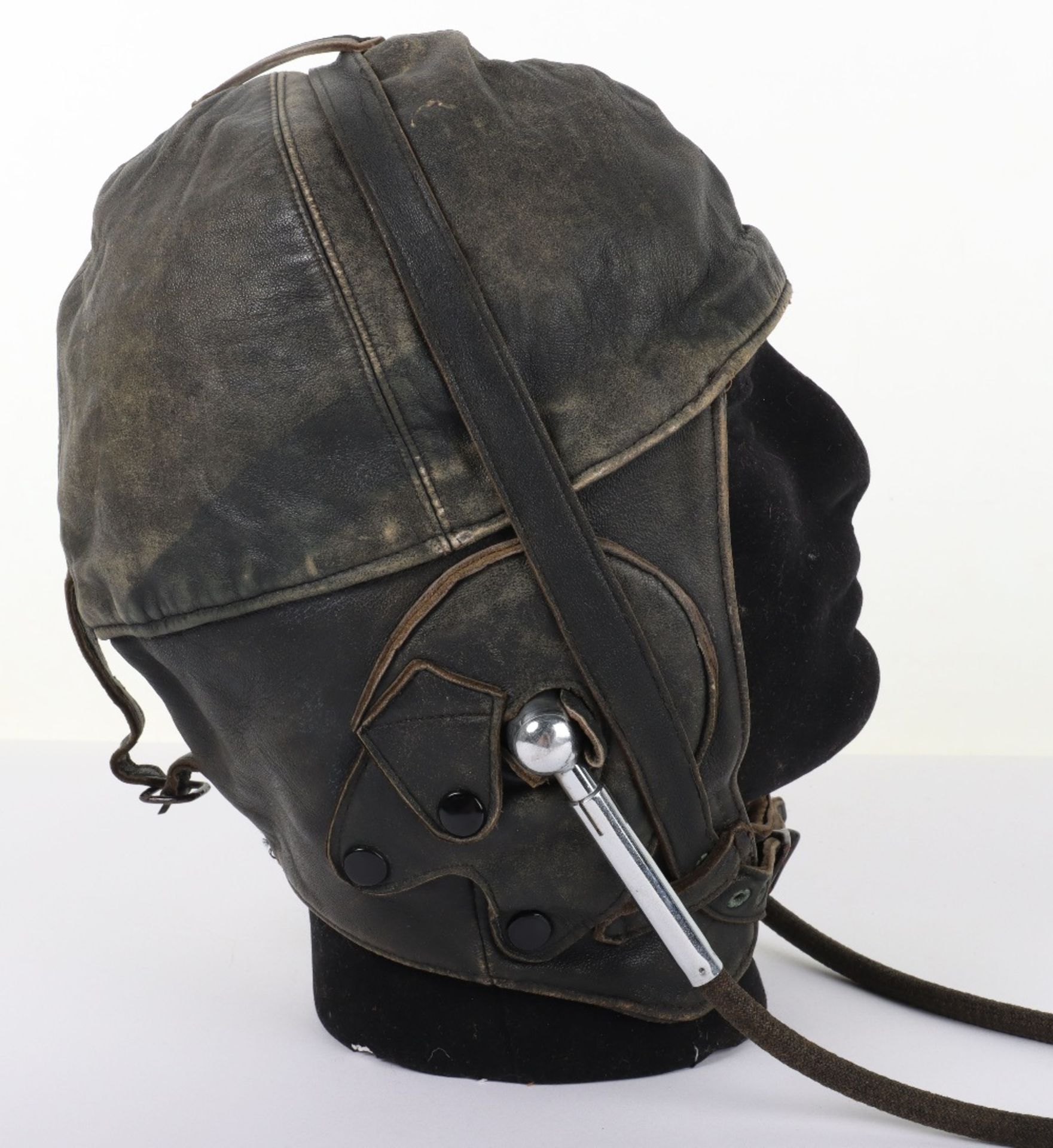 Early Lewis Style Black Leather Flight Helmet with Gosport Tubes - Image 3 of 8