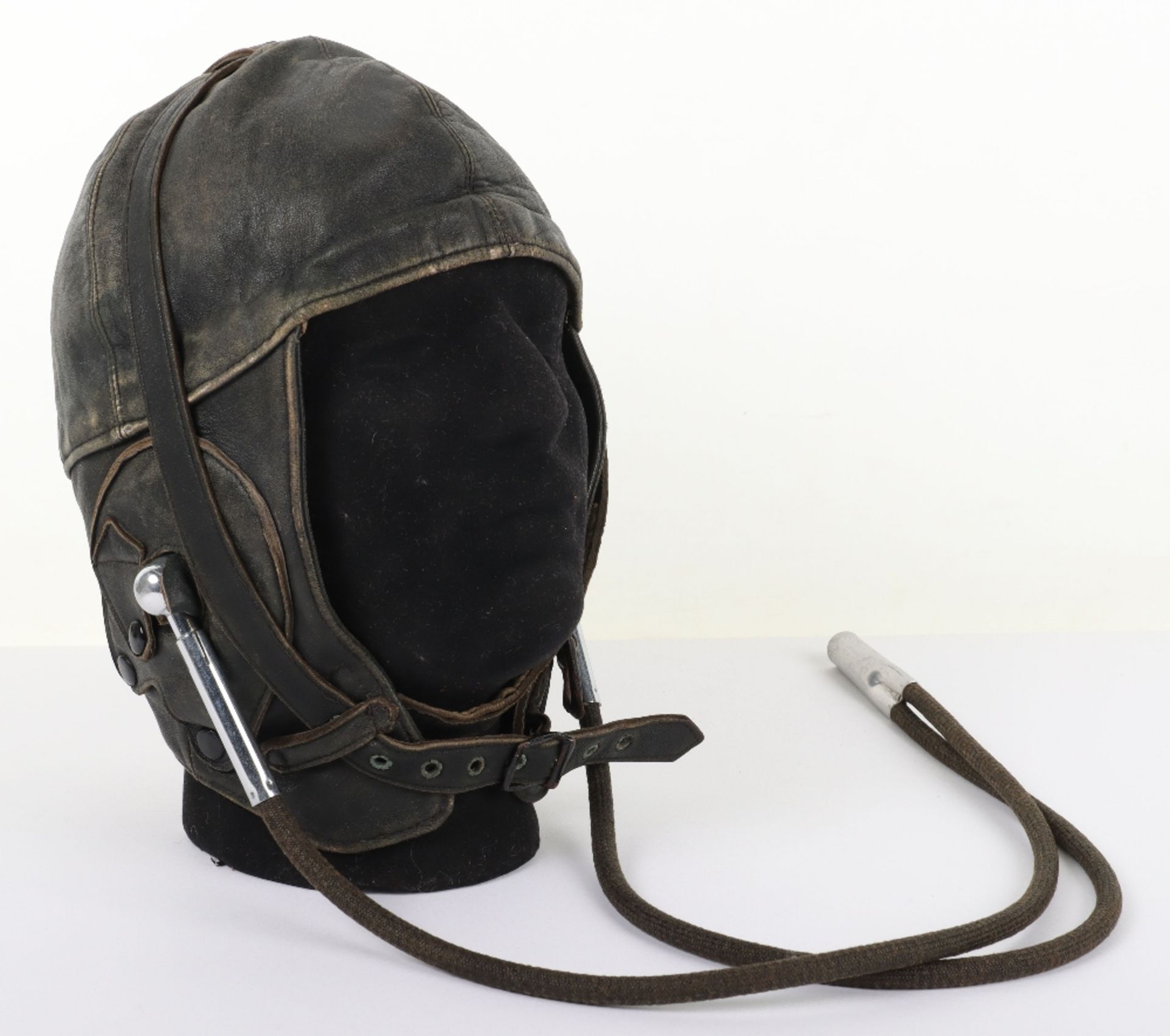 Early Lewis Style Black Leather Flight Helmet with Gosport Tubes - Image 2 of 8