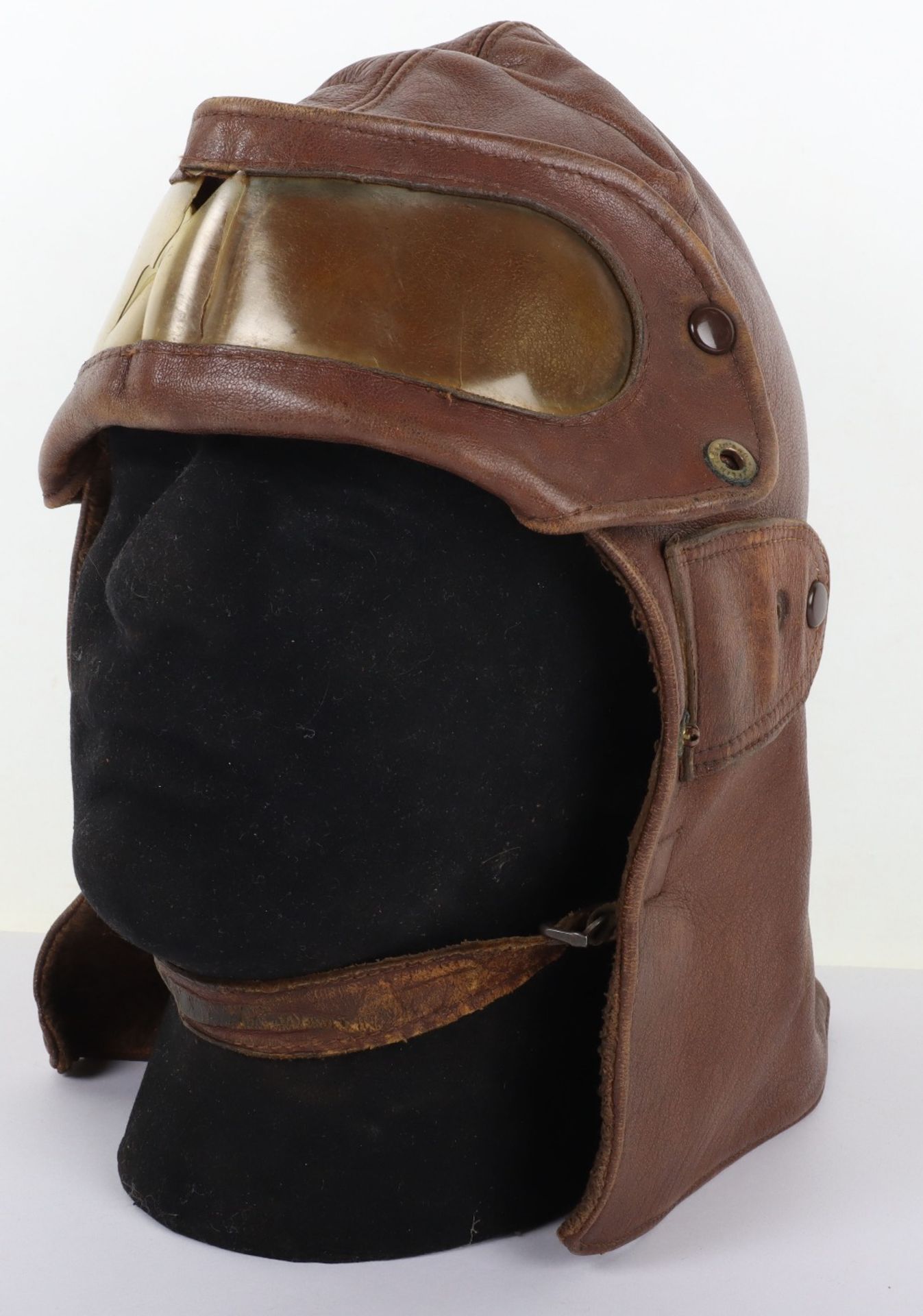 One Piece Leather Flying Helmet & Goggles Combination - Image 2 of 10