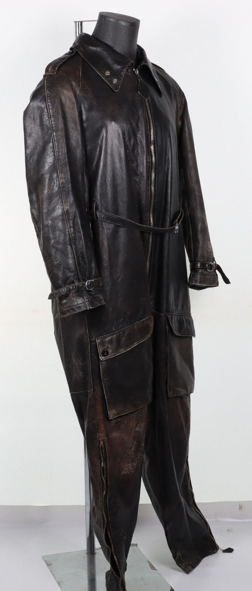 1940’s Black Leather Aviators One Piece Flight Suit - Image 5 of 10