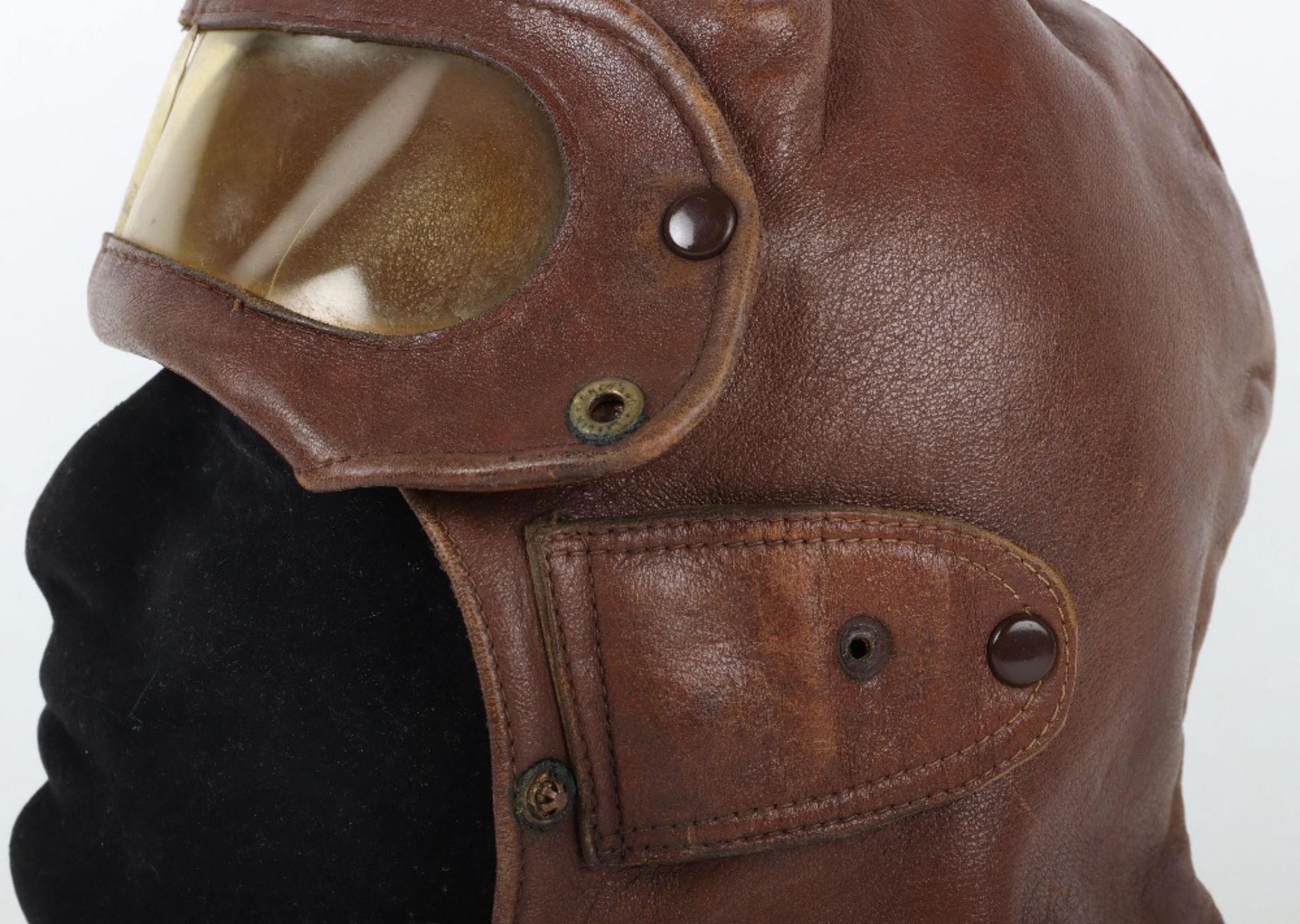 One Piece Leather Flying Helmet & Goggles Combination - Image 4 of 10