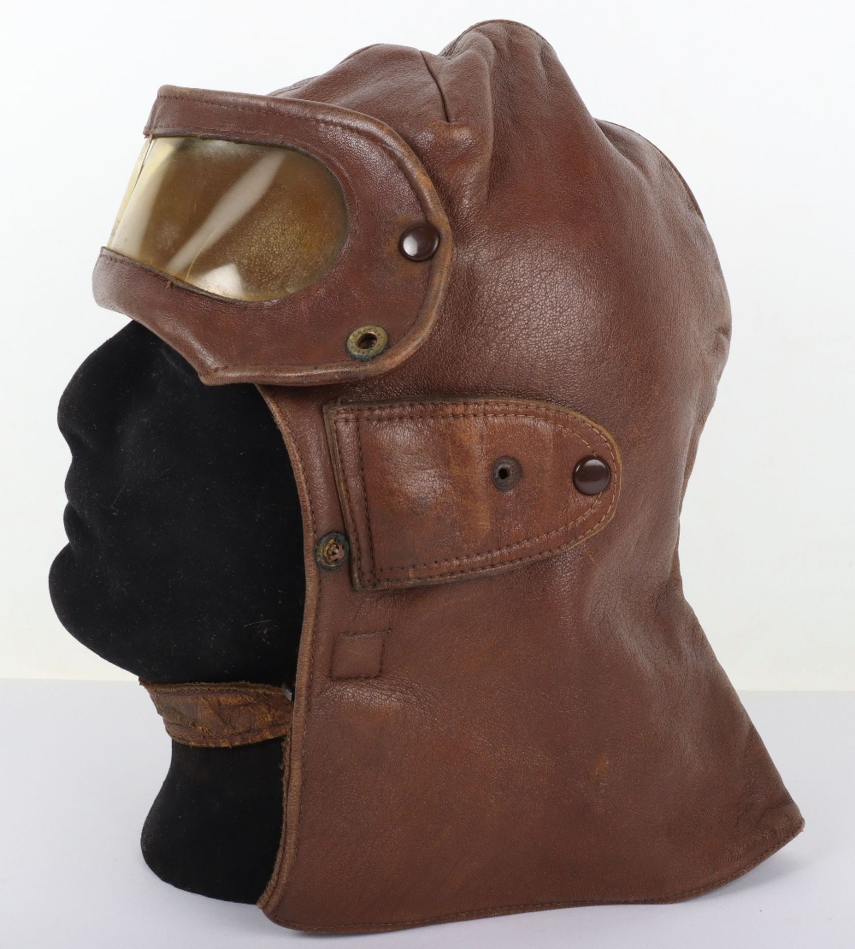 One Piece Leather Flying Helmet & Goggles Combination - Image 3 of 10