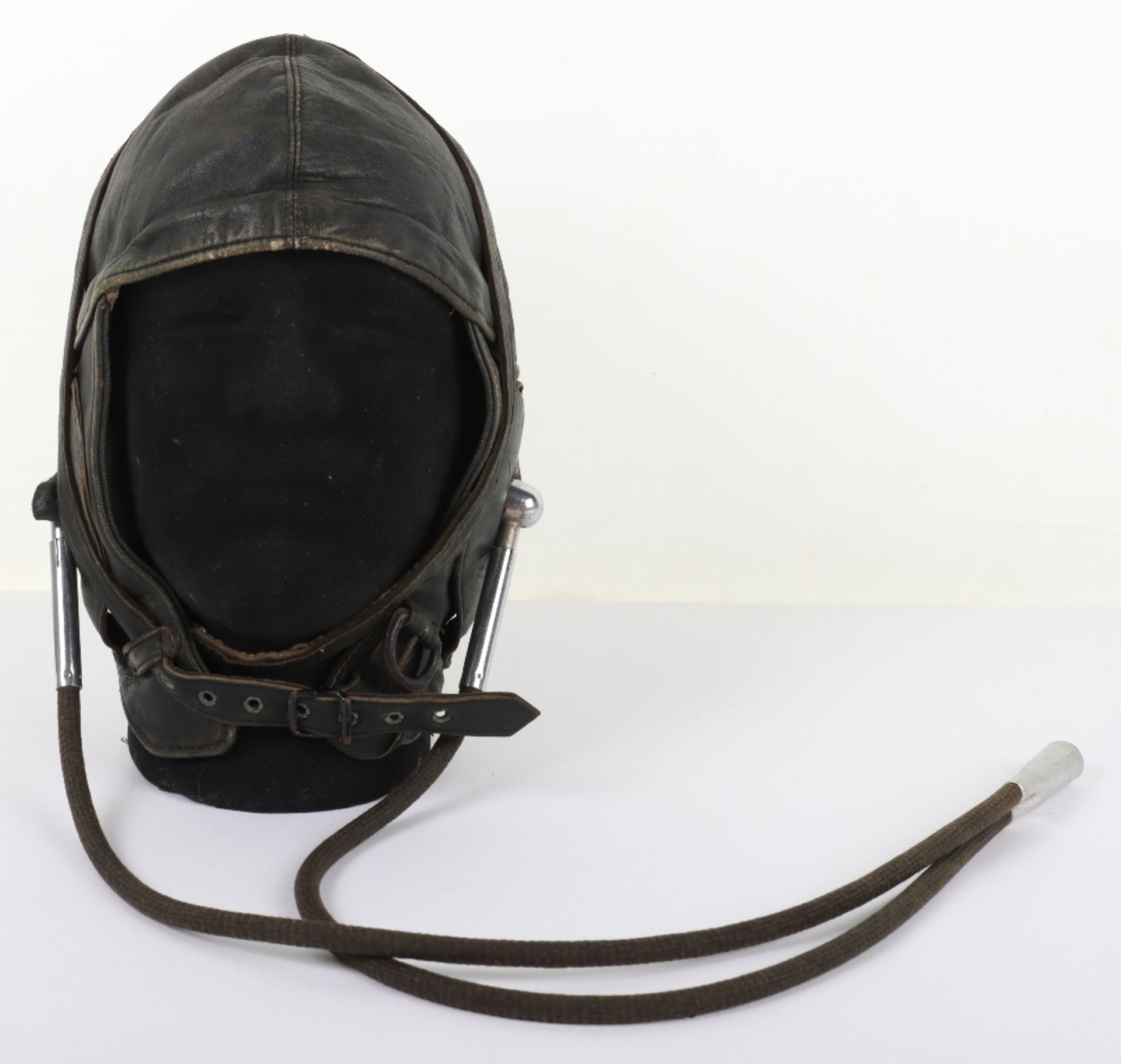 Early Lewis Style Black Leather Flight Helmet with Gosport Tubes - Image 8 of 8