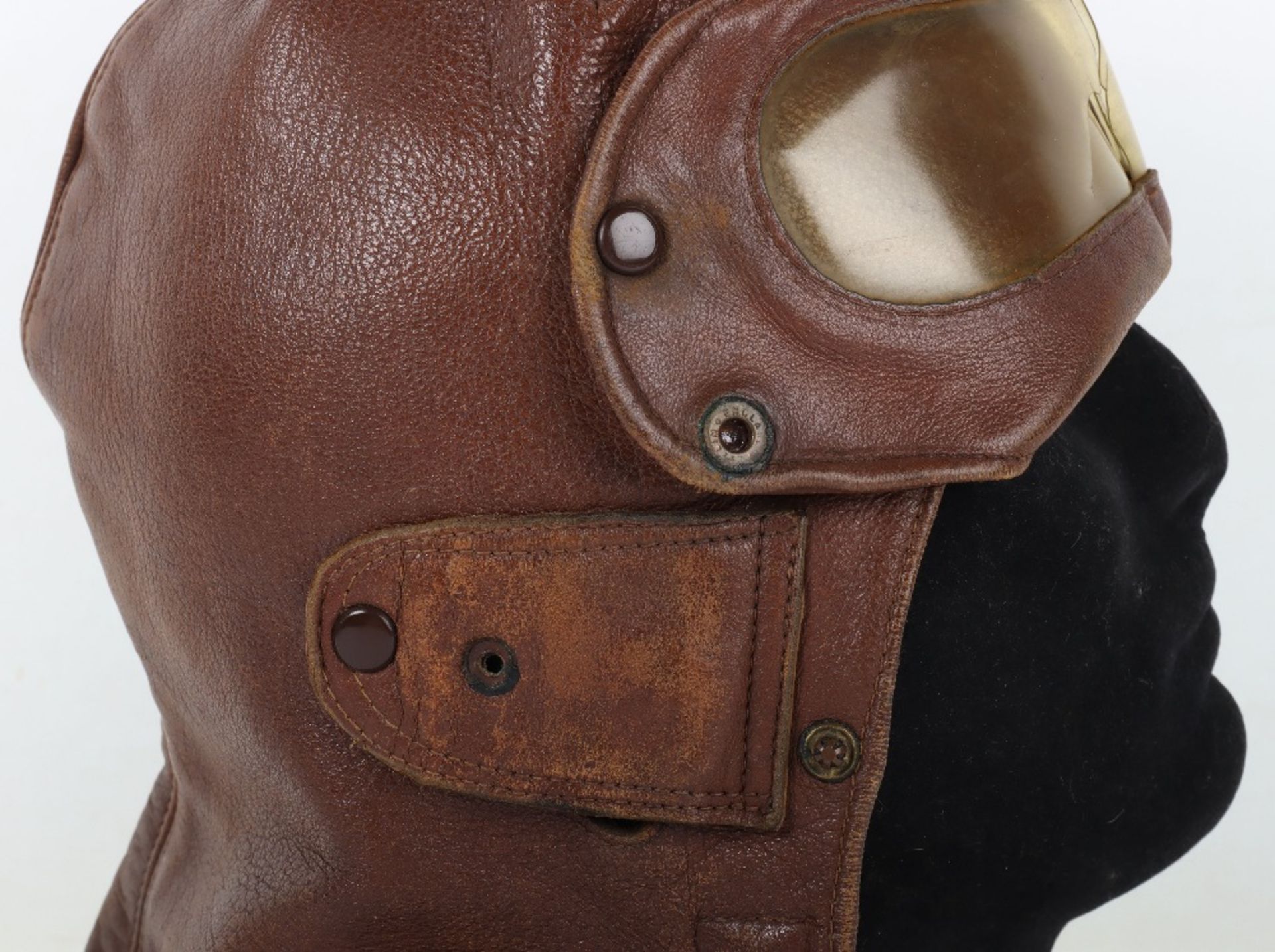 One Piece Leather Flying Helmet & Goggles Combination - Image 7 of 10