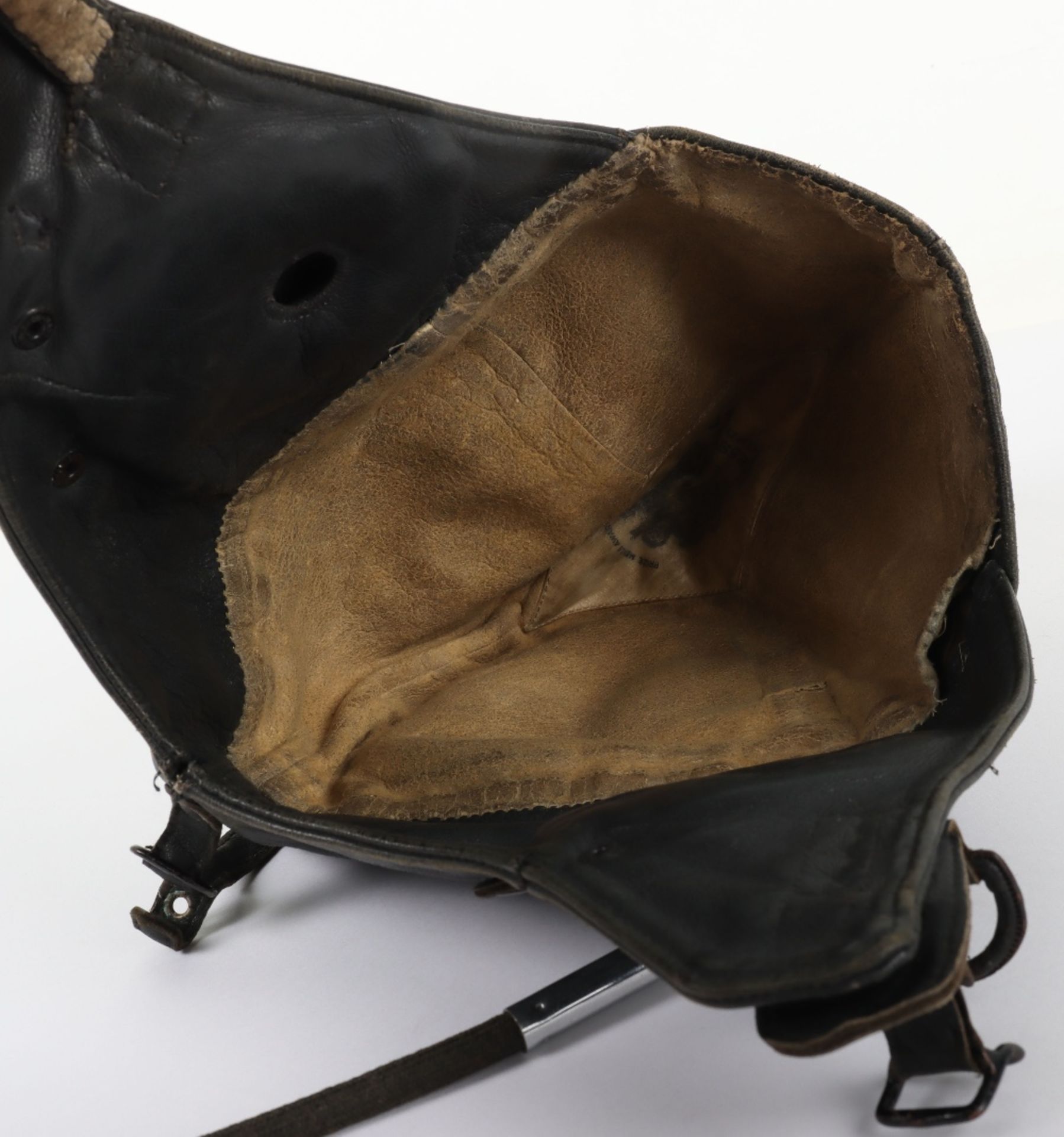 Early Lewis Style Black Leather Flight Helmet with Gosport Tubes - Image 6 of 8